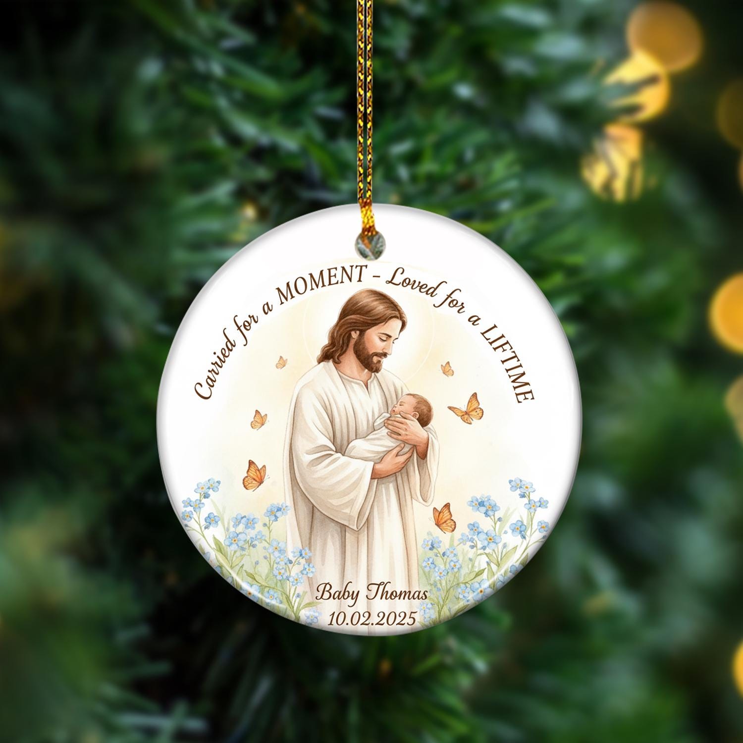 Custom Ceramic Memorial Ornament, Personalized Infant Remembrance Keepsake, Religious Baby Loss Decoration