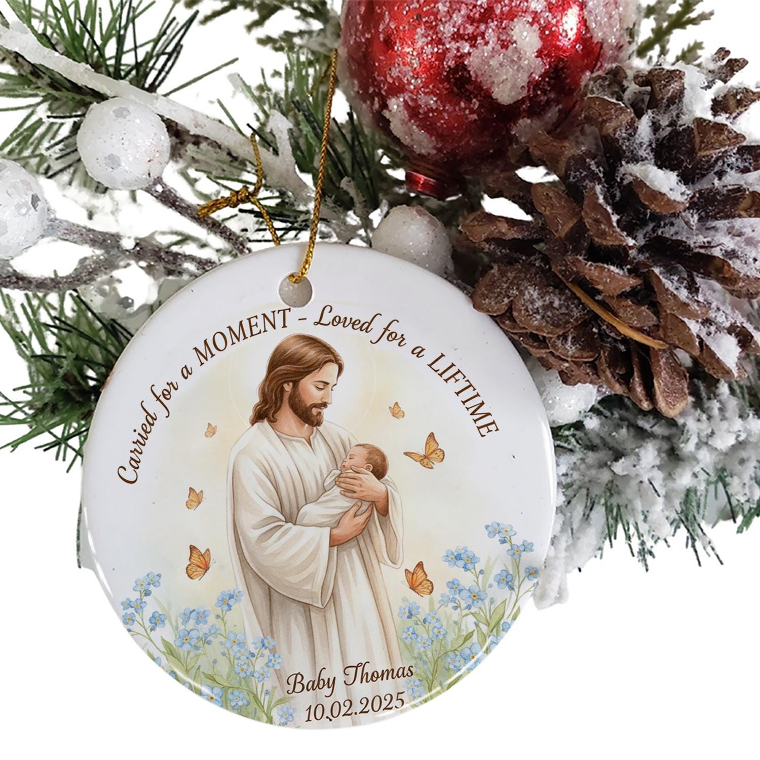 Custom Ceramic Memorial Ornament, Personalized Infant Remembrance Keepsake, Religious Baby Loss Decoration