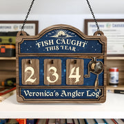 Personalized Fisher Tracker Sign: Fish Caught This Year Counter, Angler Log Cabin Decor