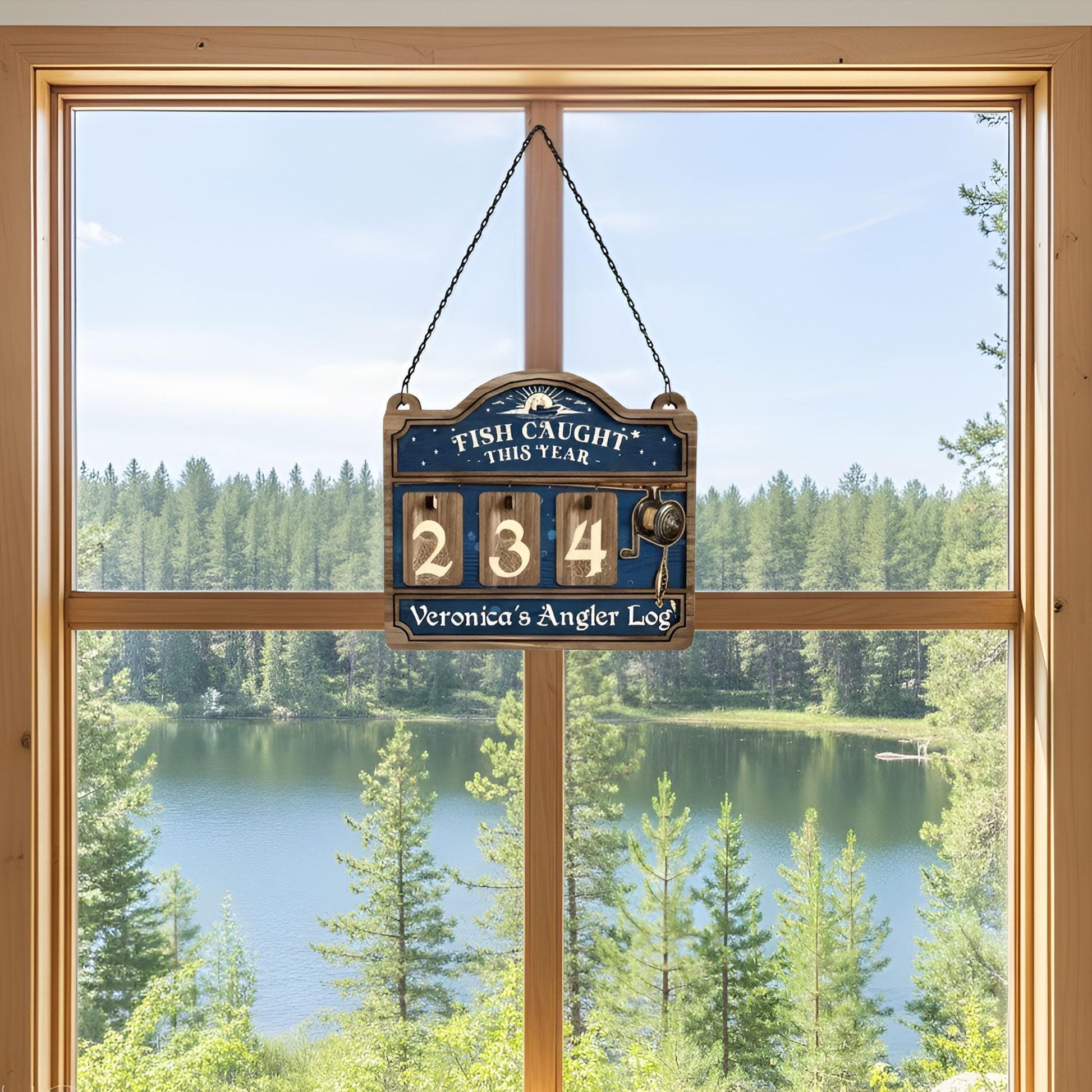 Personalized Fisher Tracker Sign: Fish Caught This Year Counter, Angler Log Cabin Decor