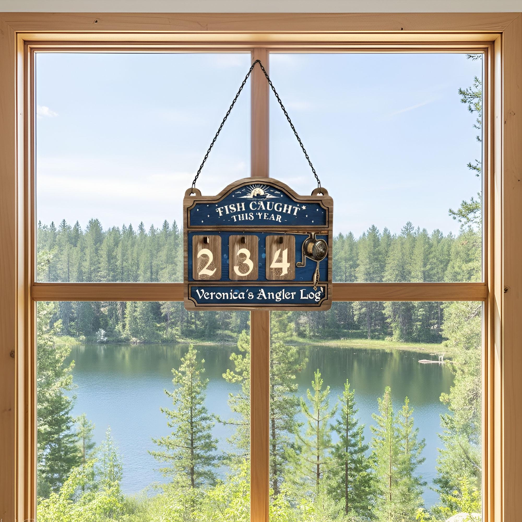 Personalized Fisher Tracker Sign: Fish Caught This Year Counter, Angler Log Cabin Decor