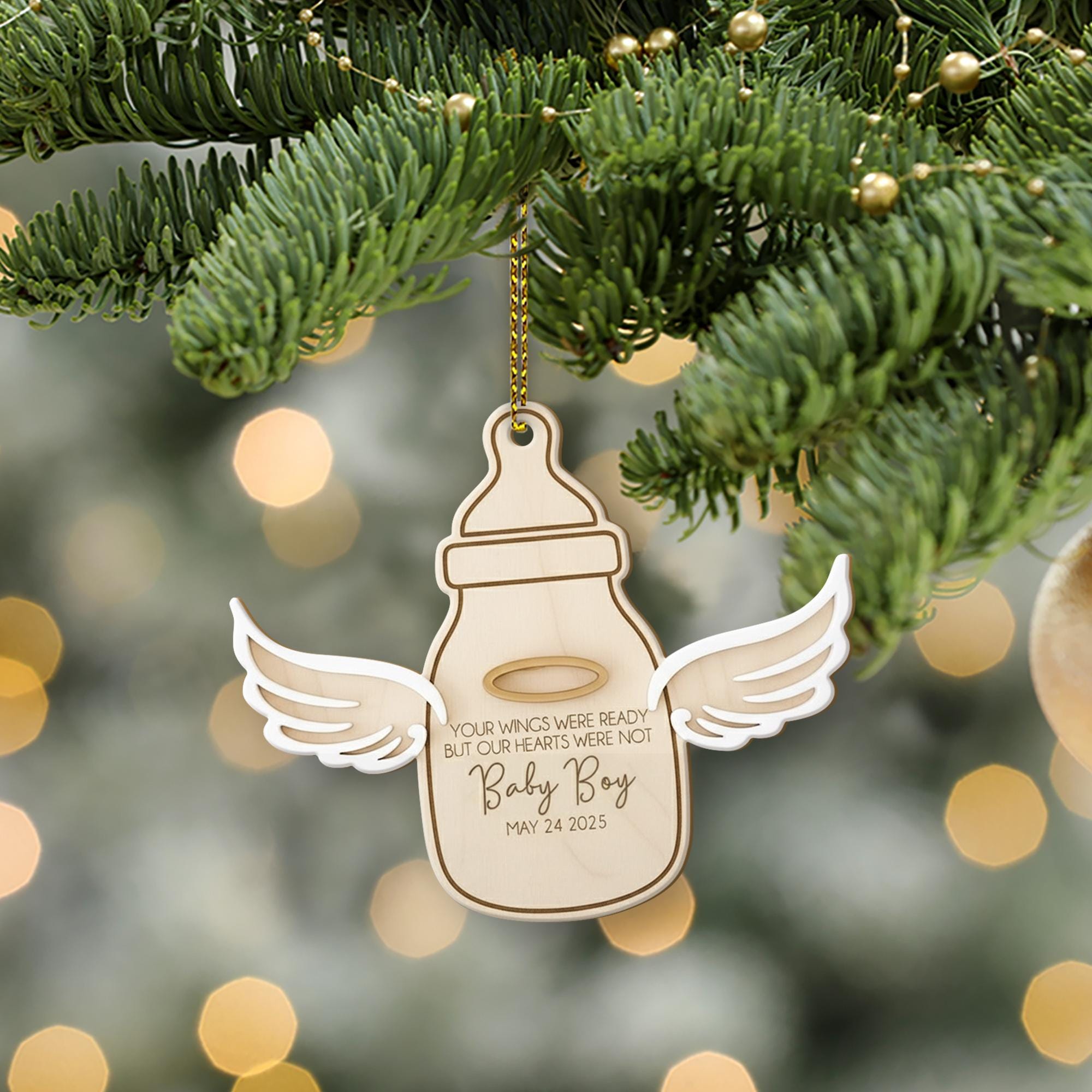 Personalized Wood Infant Memorial Ornament: Angel Wings Bereavement Keepsake, Custom Baby Loss Sympathy Decor