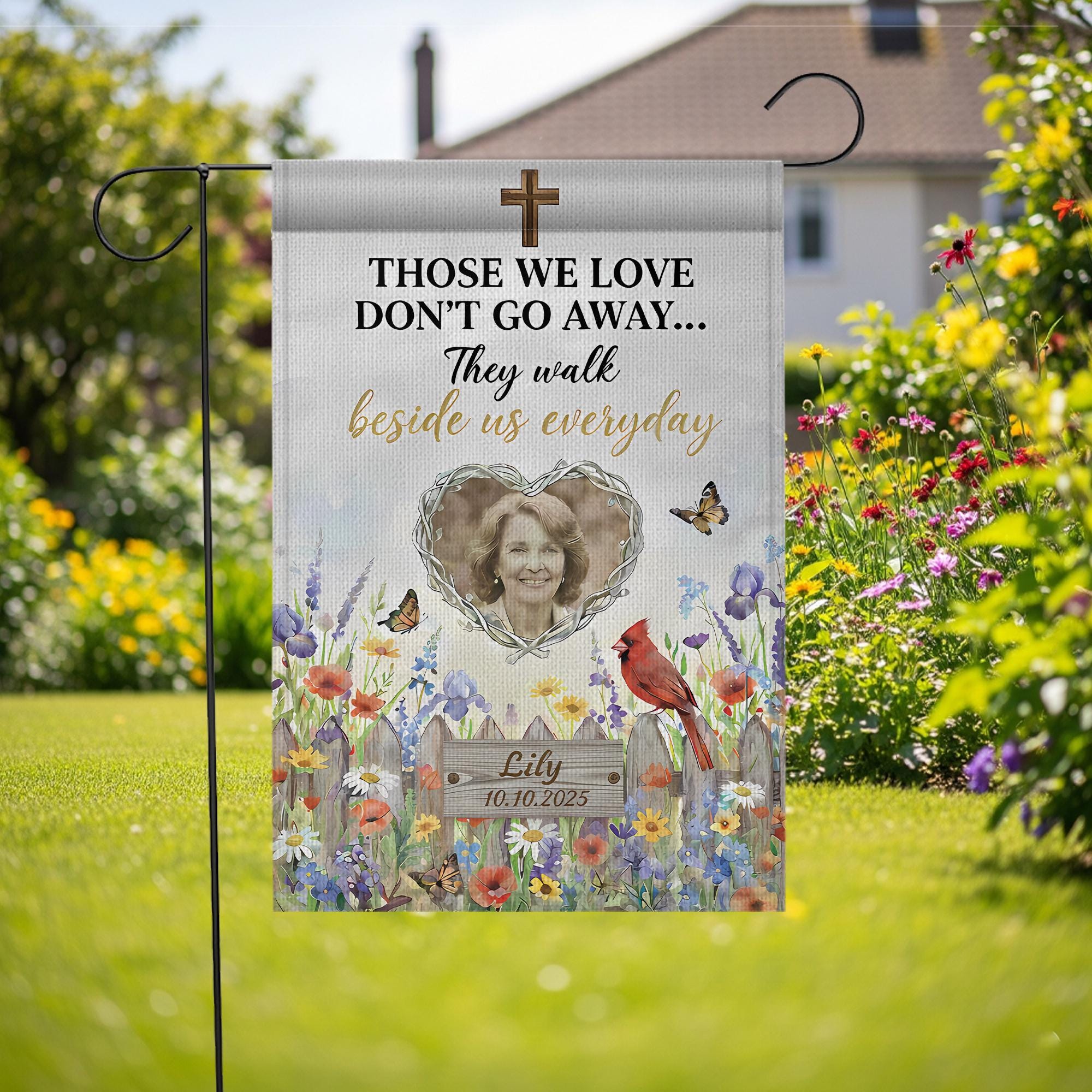 Personalized Photo Memorial Garden Flag: Christian Cardinal Sympathy Keepsake