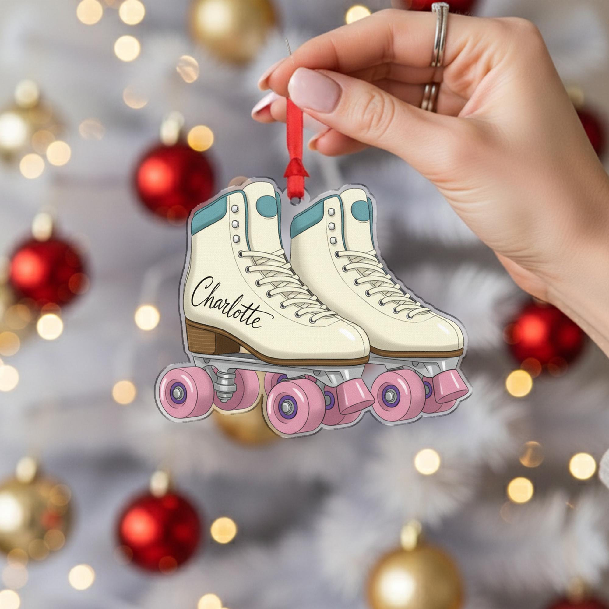 Personalized Roller Skate Ornament – Custom Name Christmas Tree Decoration, Retro Skating Acrylic Ornament