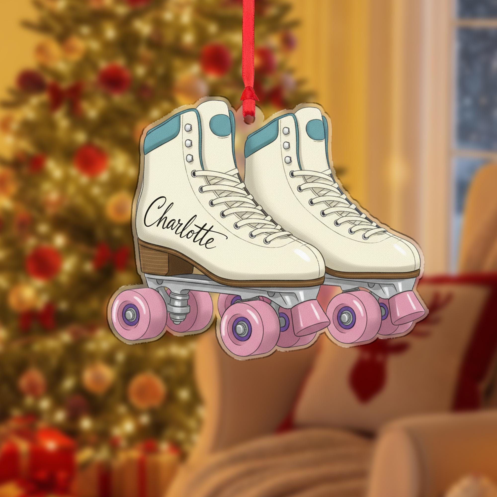 Personalized Roller Skate Ornament – Custom Name Christmas Tree Decoration, Retro Skating Acrylic Ornament