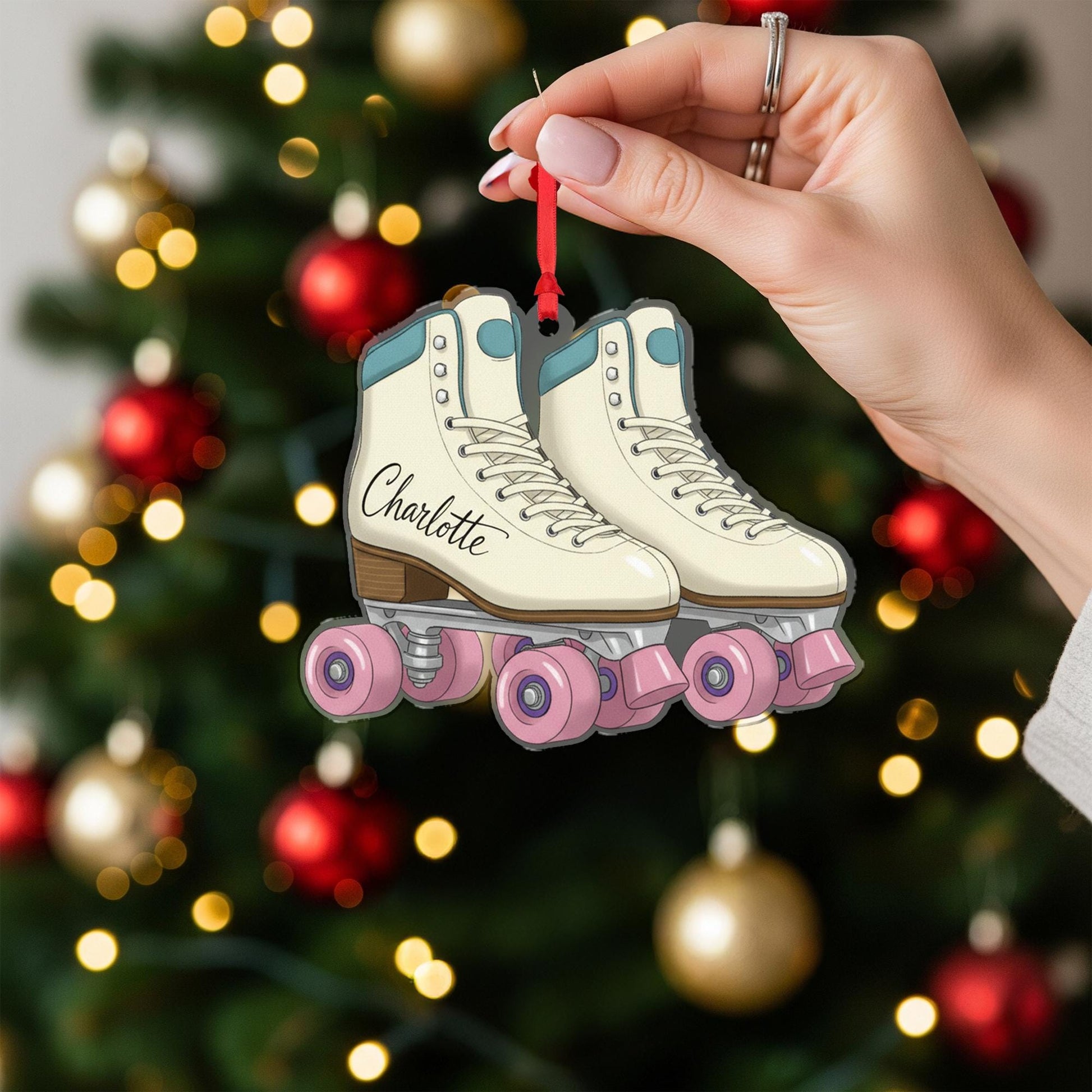 Personalized Roller Skate Ornament – Custom Name Christmas Tree Decoration, Retro Skating Acrylic Ornament