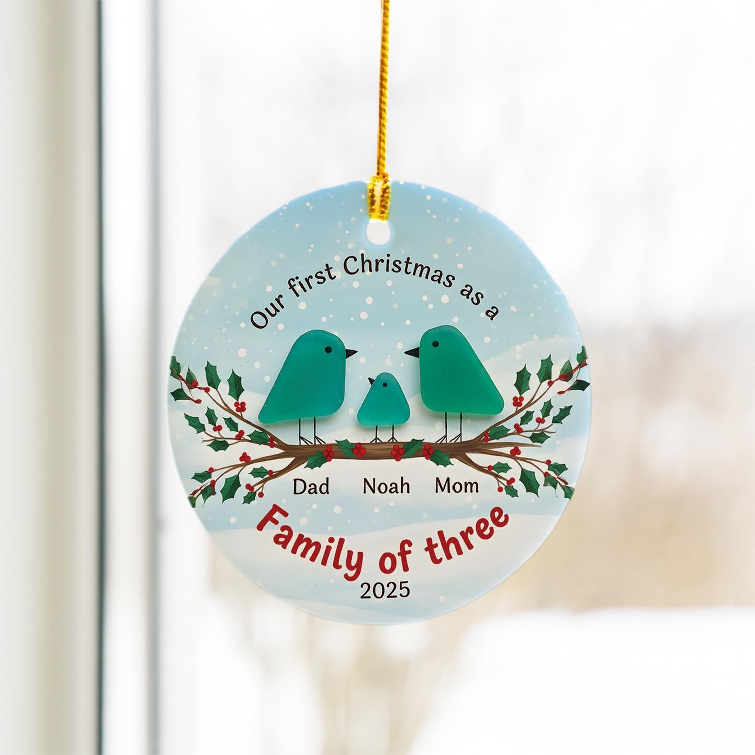 Personalized Family of Three Ceramic Christmas Ornament