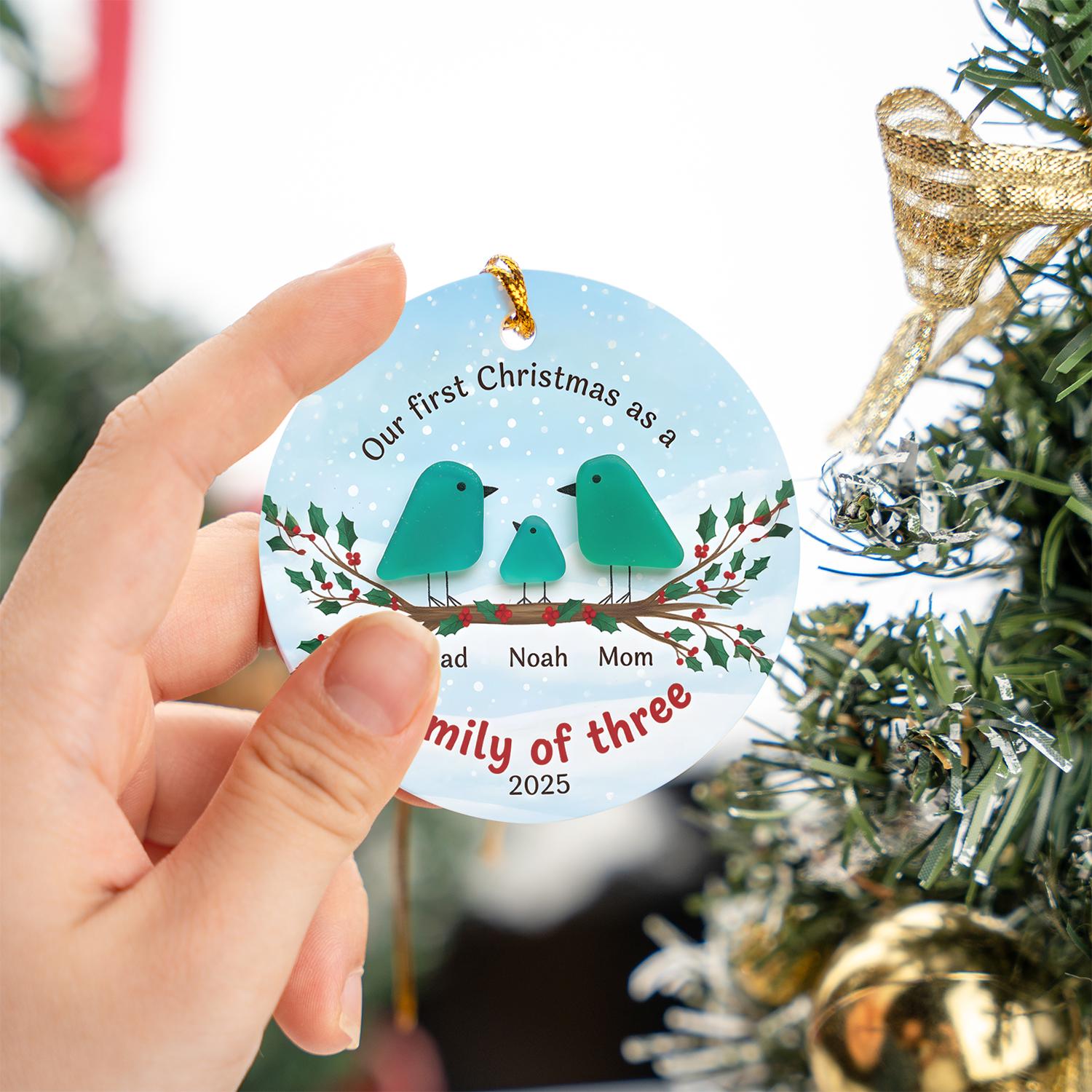 Personalized Family of Three Ceramic Christmas Ornament
