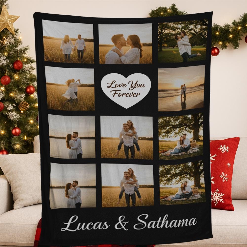 Personalized Couple Photo Blanket – Anniversary Gift for Him or Her