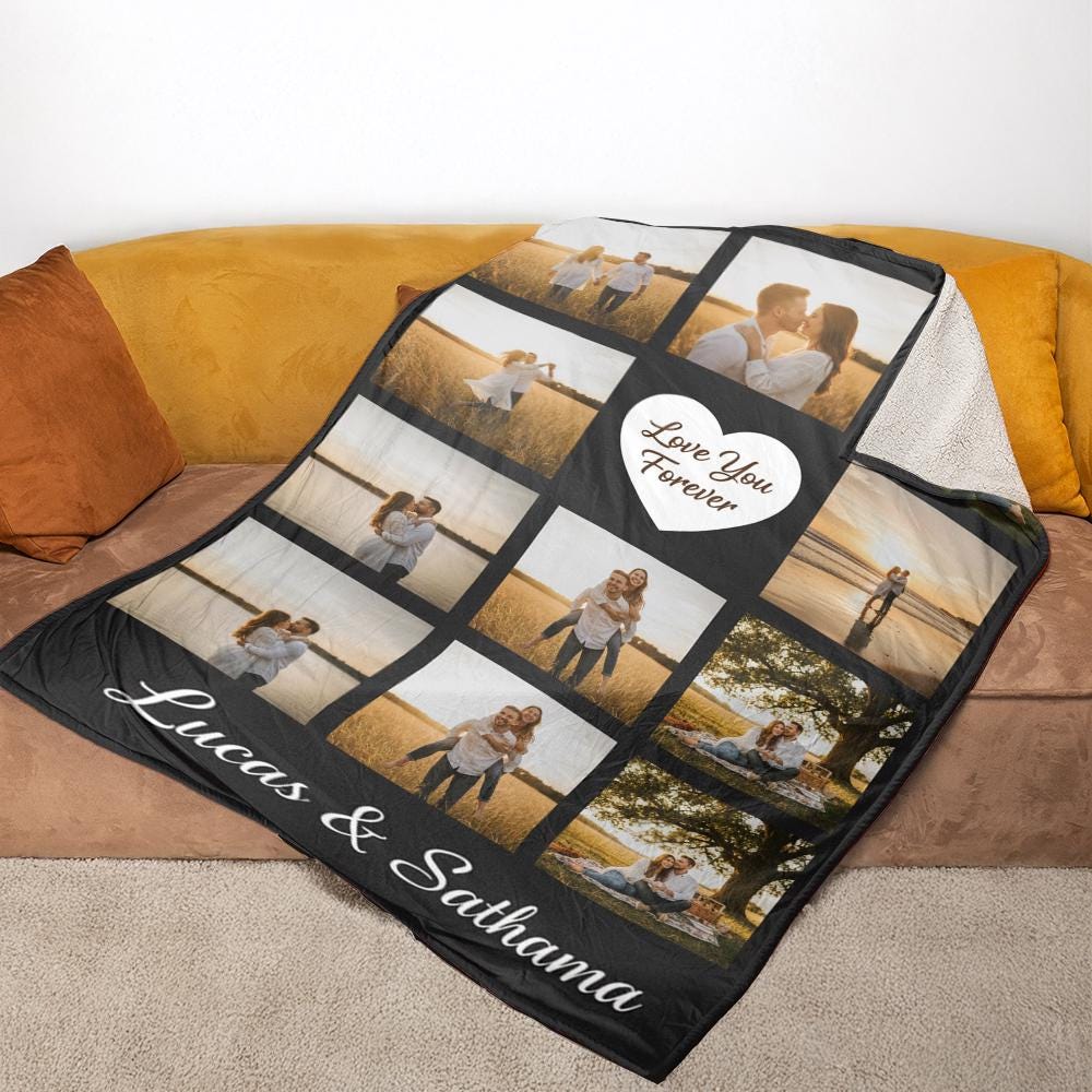 Personalized Couple Photo Blanket – Anniversary Gift for Him or Her