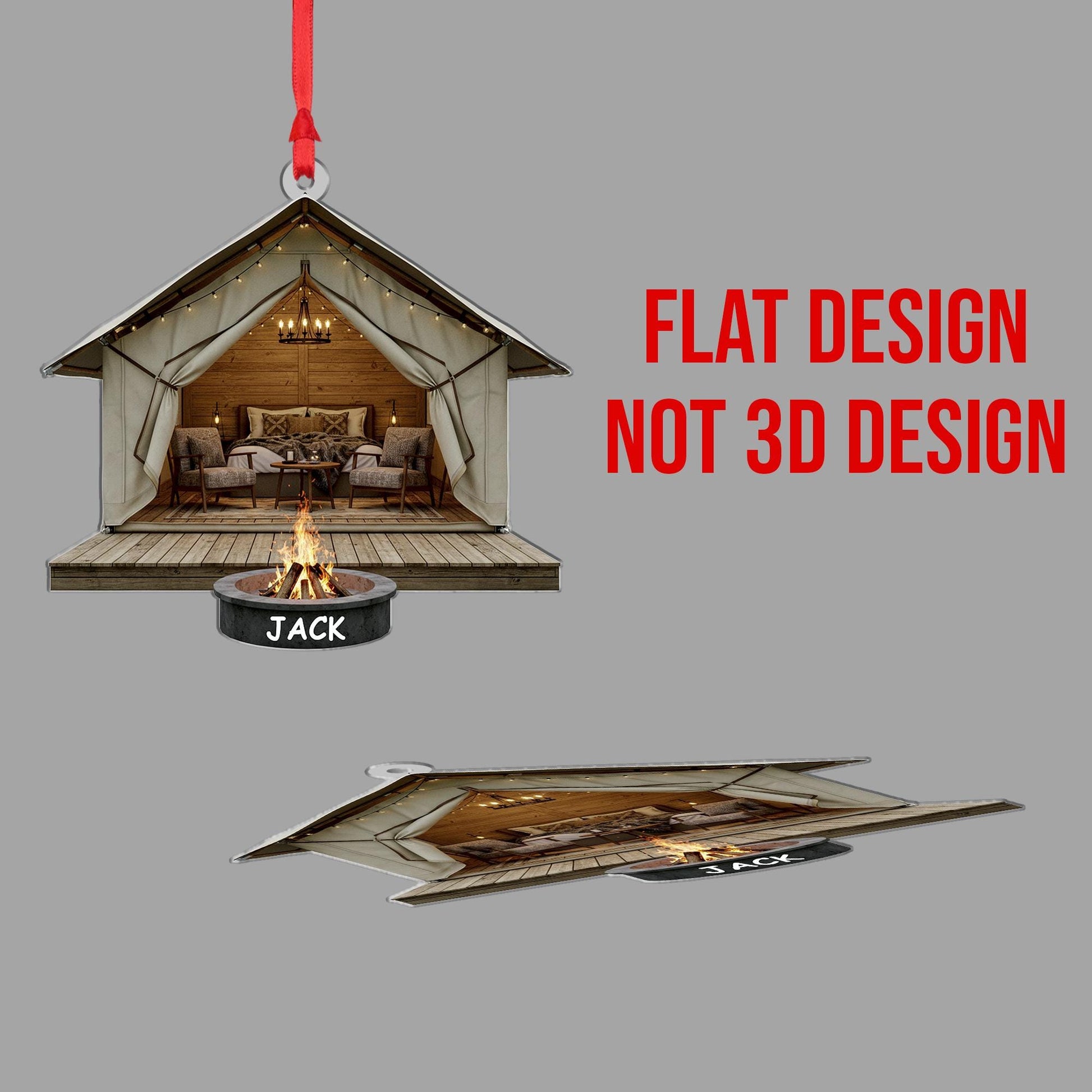 Personalized Glamping Tent Christmas Ornament: Custom Cabin Decor