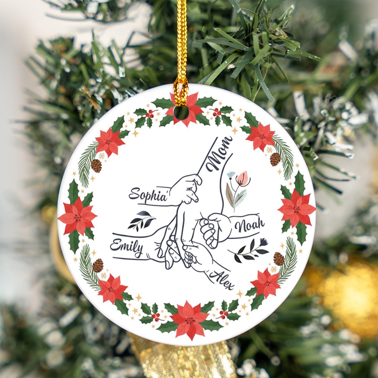 Custom Ceramic Mom and Children Ornament – Personalized Family Hands Keepsake