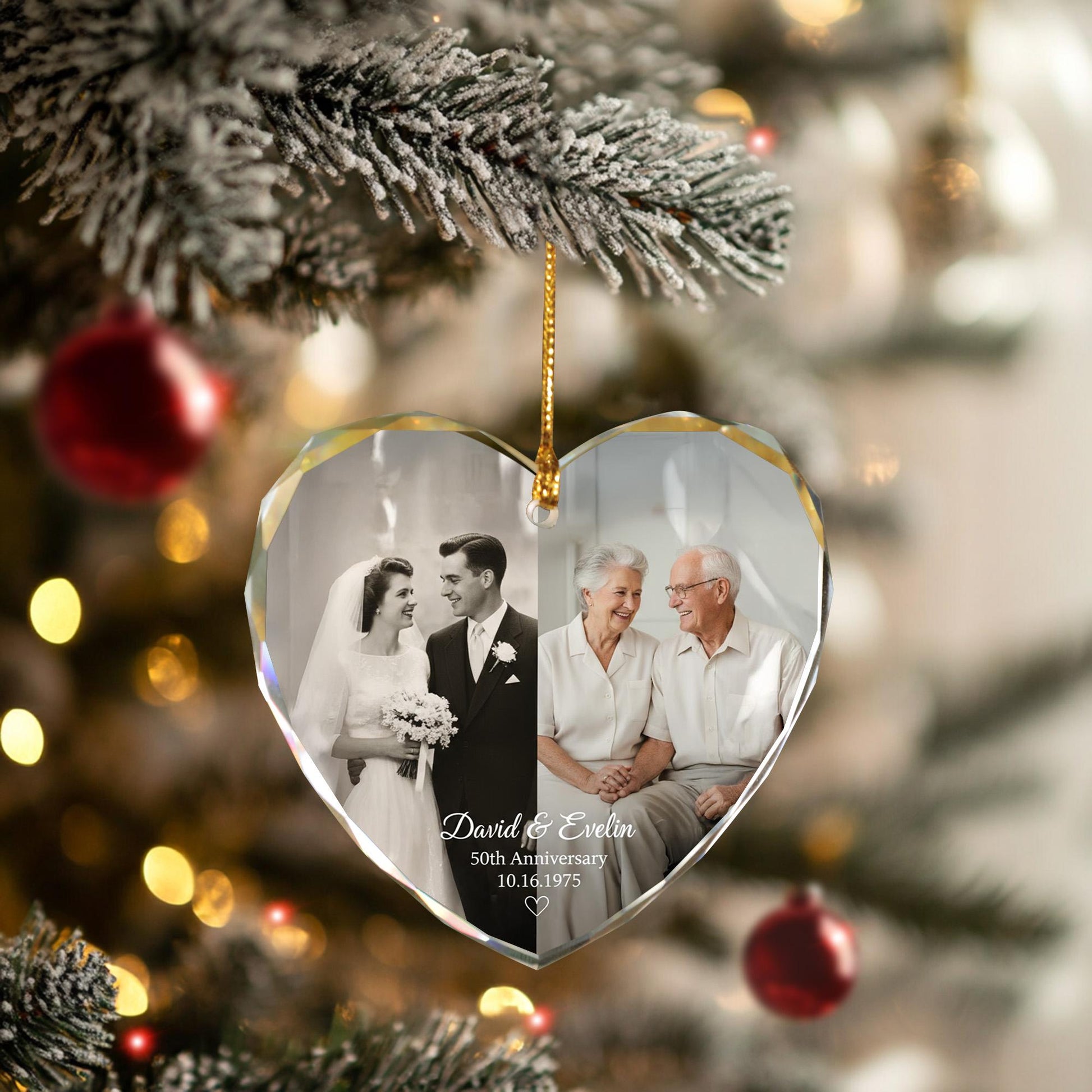 Personalized Glass Heart Ornament • Photo Engraved Glass Keepsake • Anniversary Commemorative