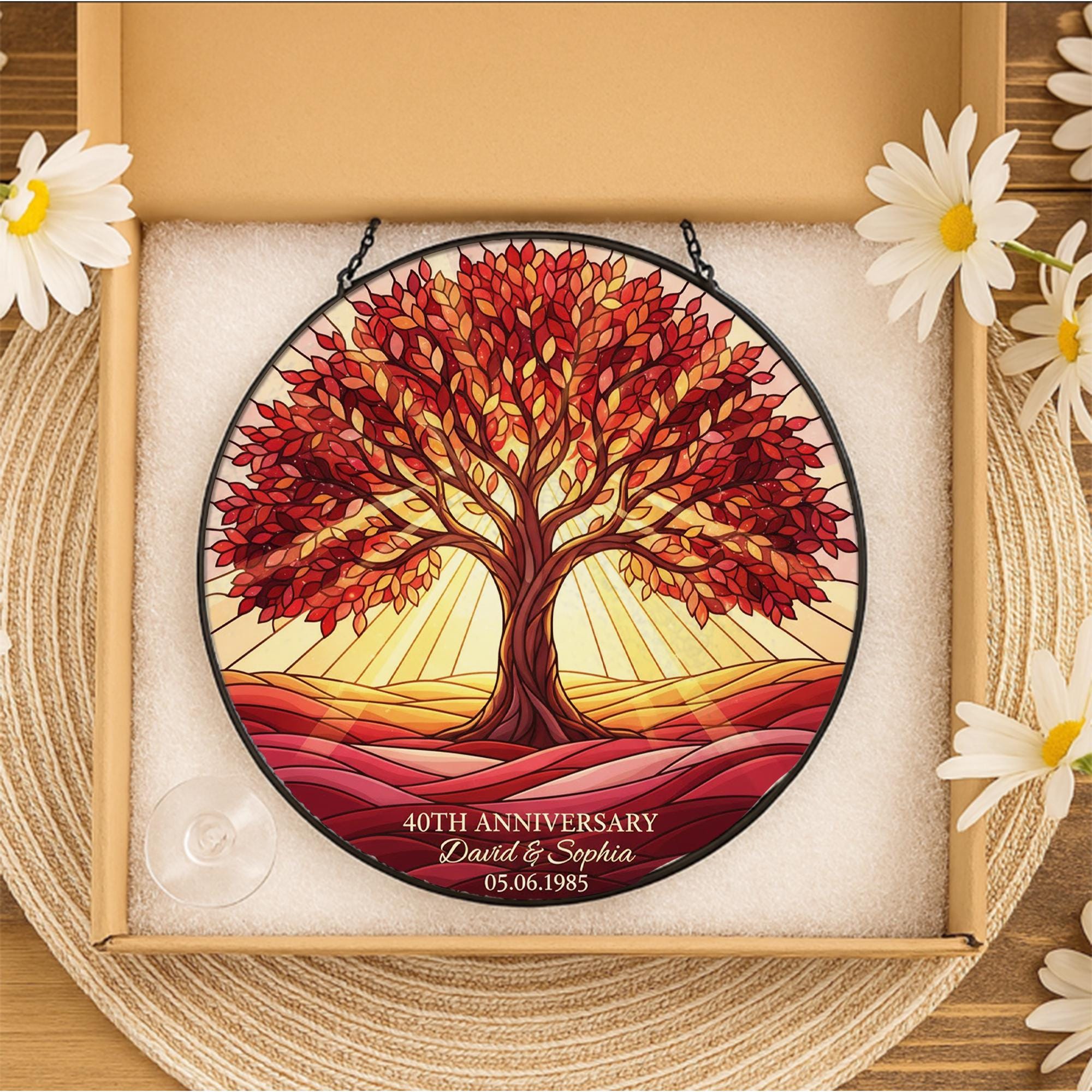 Personalized Glass Suncatcher: Personalized Ruby Tree Anniversary Name & Date