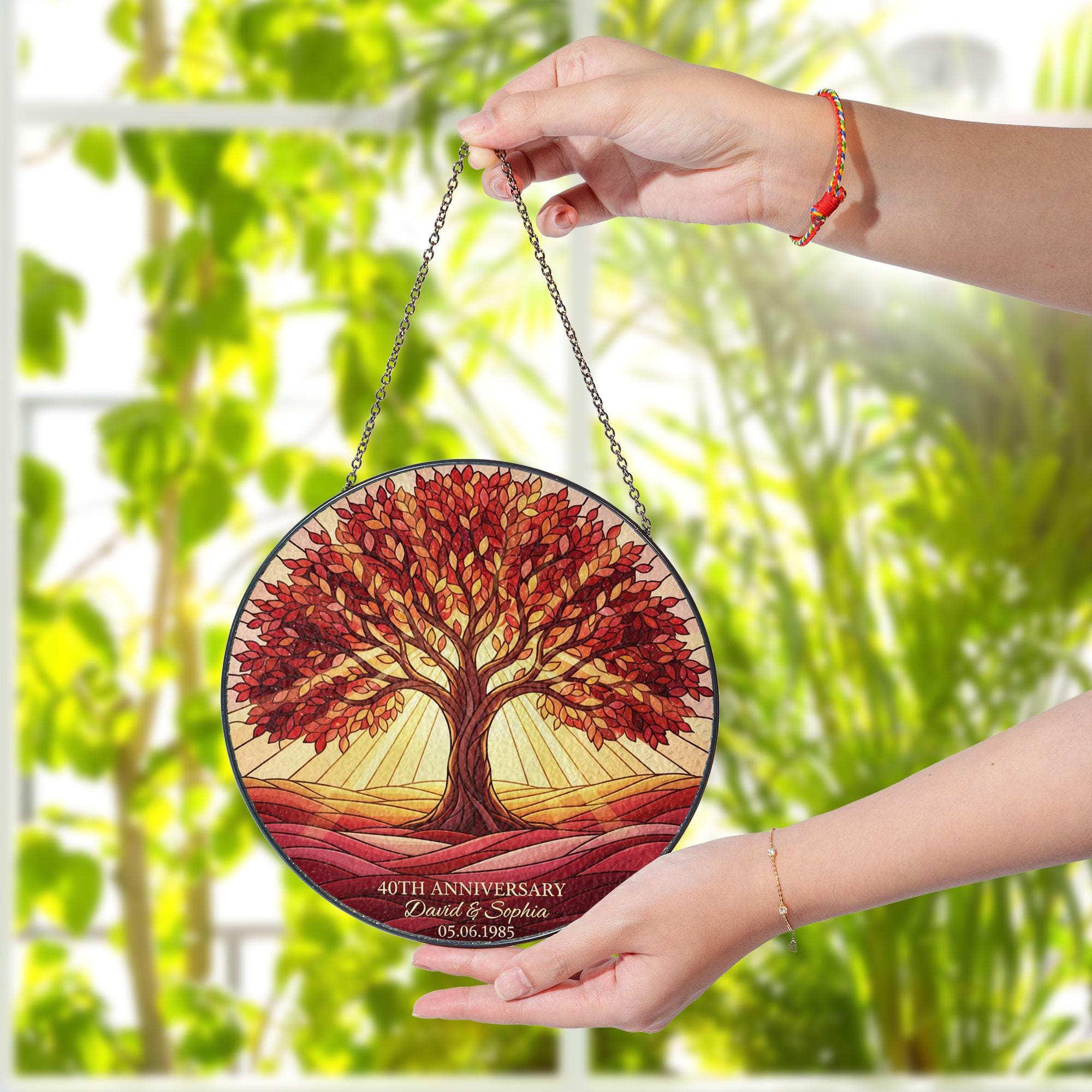 Personalized Glass Suncatcher: Personalized Ruby Tree Anniversary Name & Date