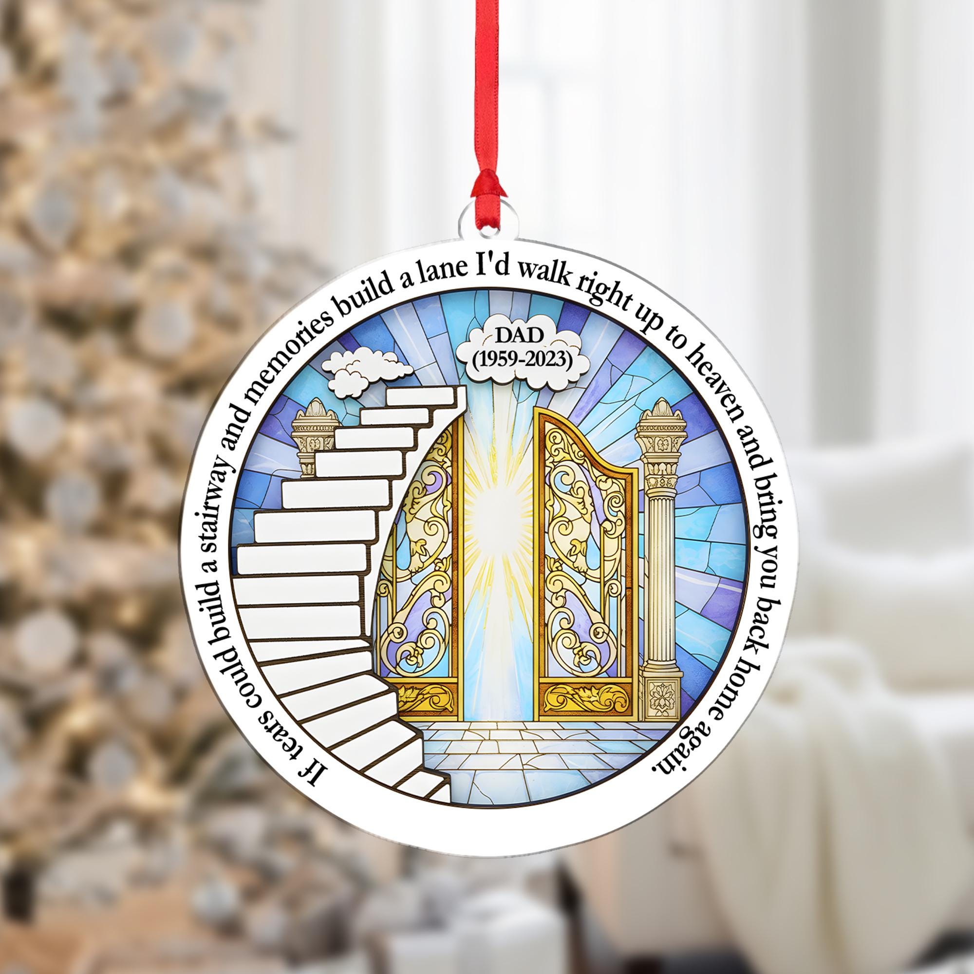 Personalized Dad Memorial Ornament: In Memory of Father Keepsake with Stairway to Heaven Design