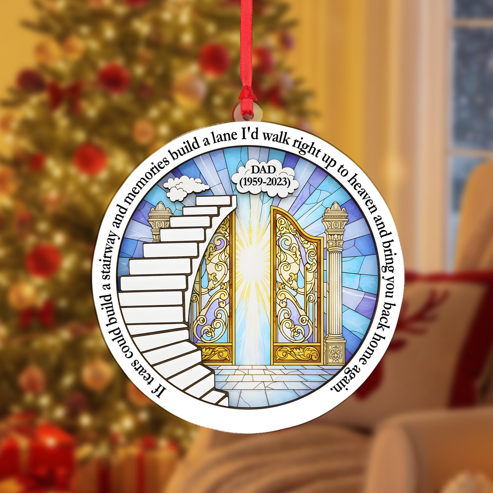 Personalized Dad Memorial Ornament: In Memory of Father Keepsake with Stairway to Heaven Design