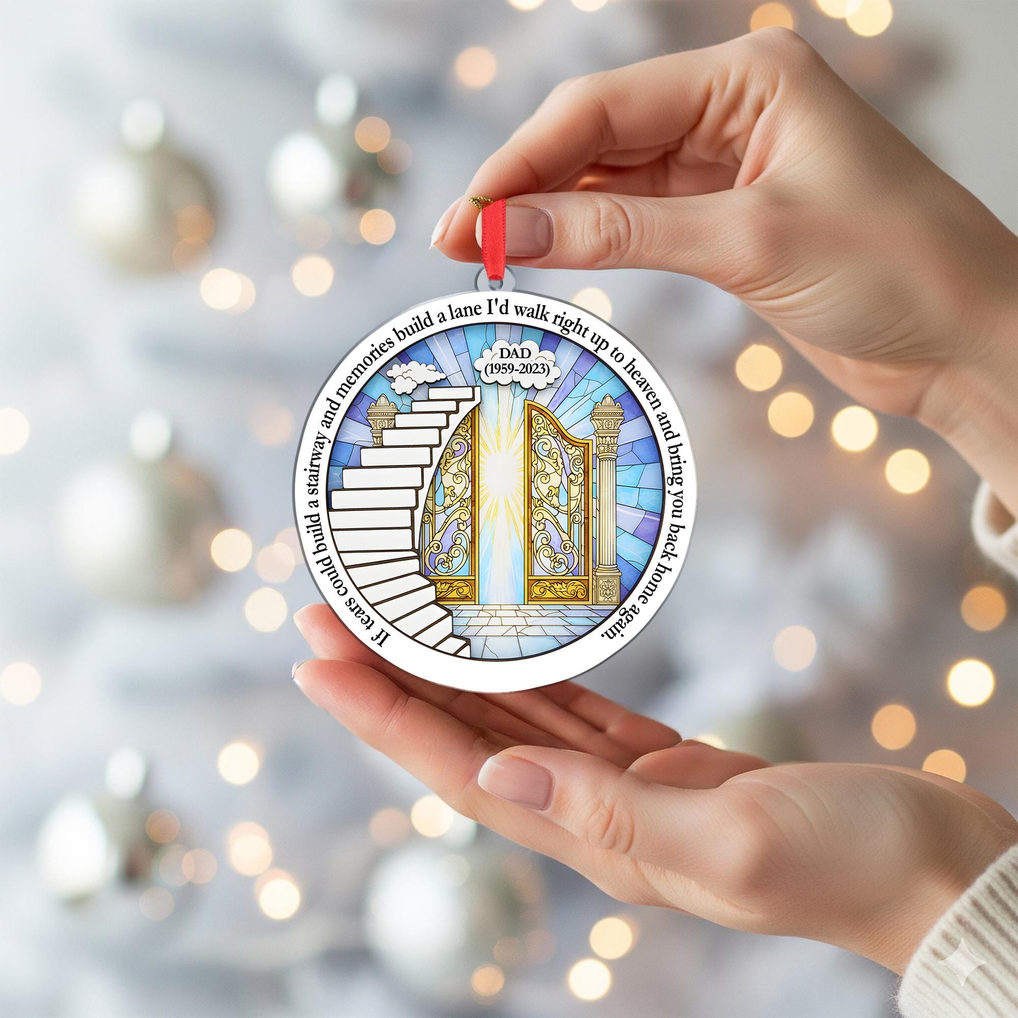 Personalized Dad Memorial Ornament: In Memory of Father Keepsake with Stairway to Heaven Design