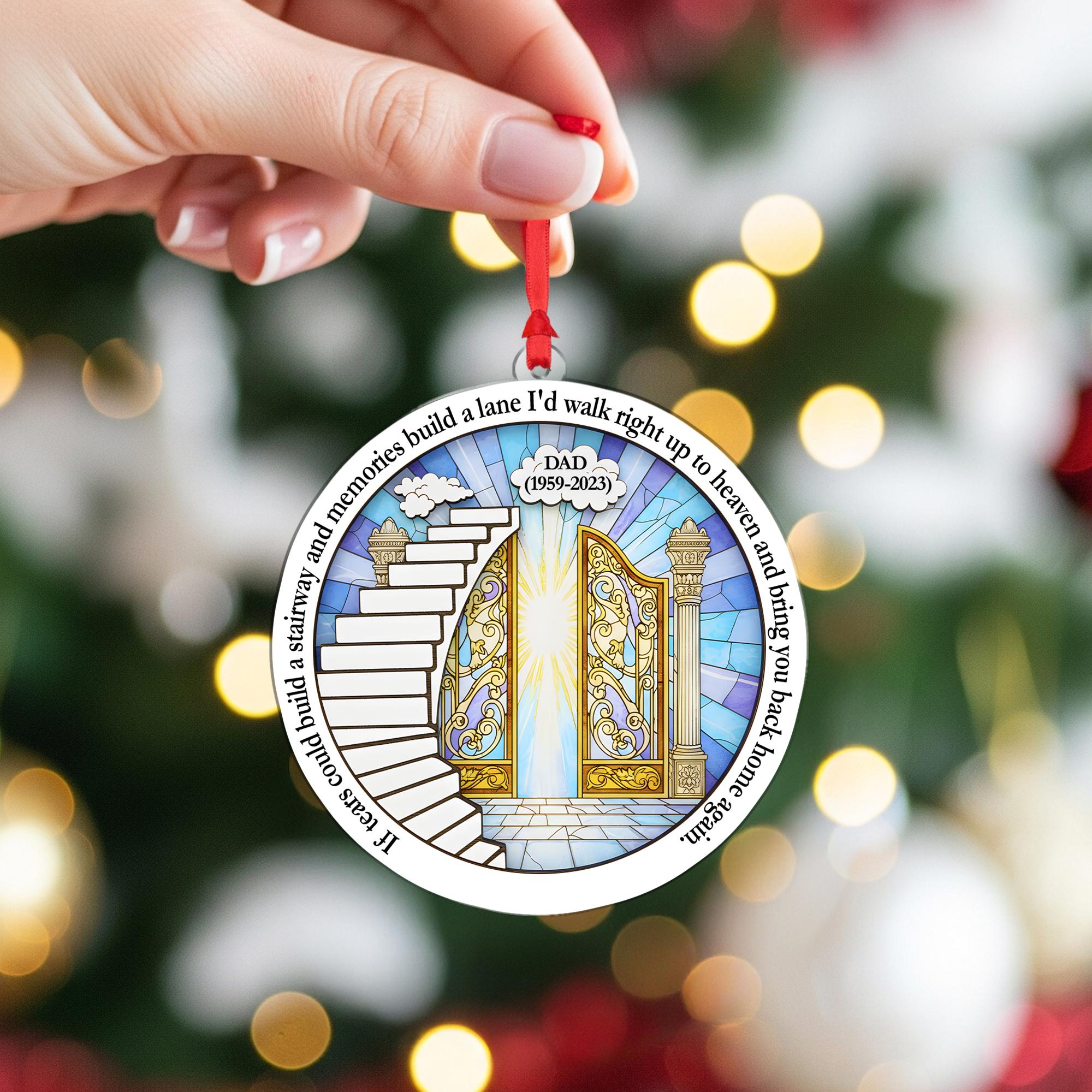 Personalized Dad Memorial Ornament: In Memory of Father Keepsake with Stairway to Heaven Design