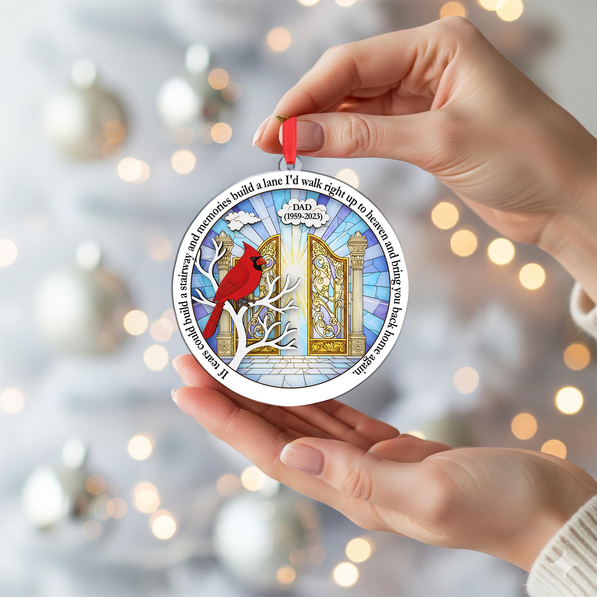 Personalized Dad Memorial Ornament: Cardinal & Heaven's Gate Keepsake