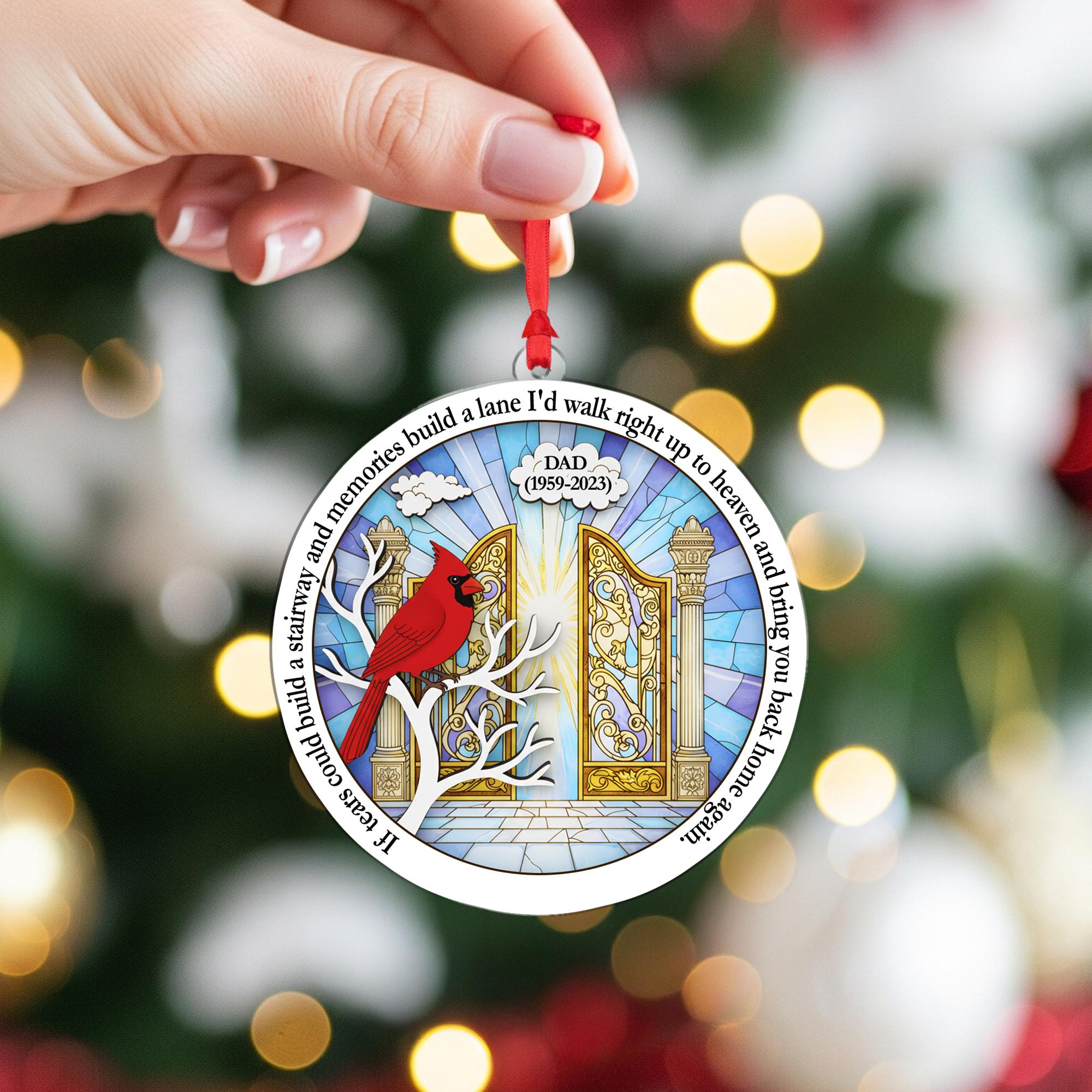 Personalized Dad Memorial Ornament: Cardinal & Heaven's Gate Keepsake