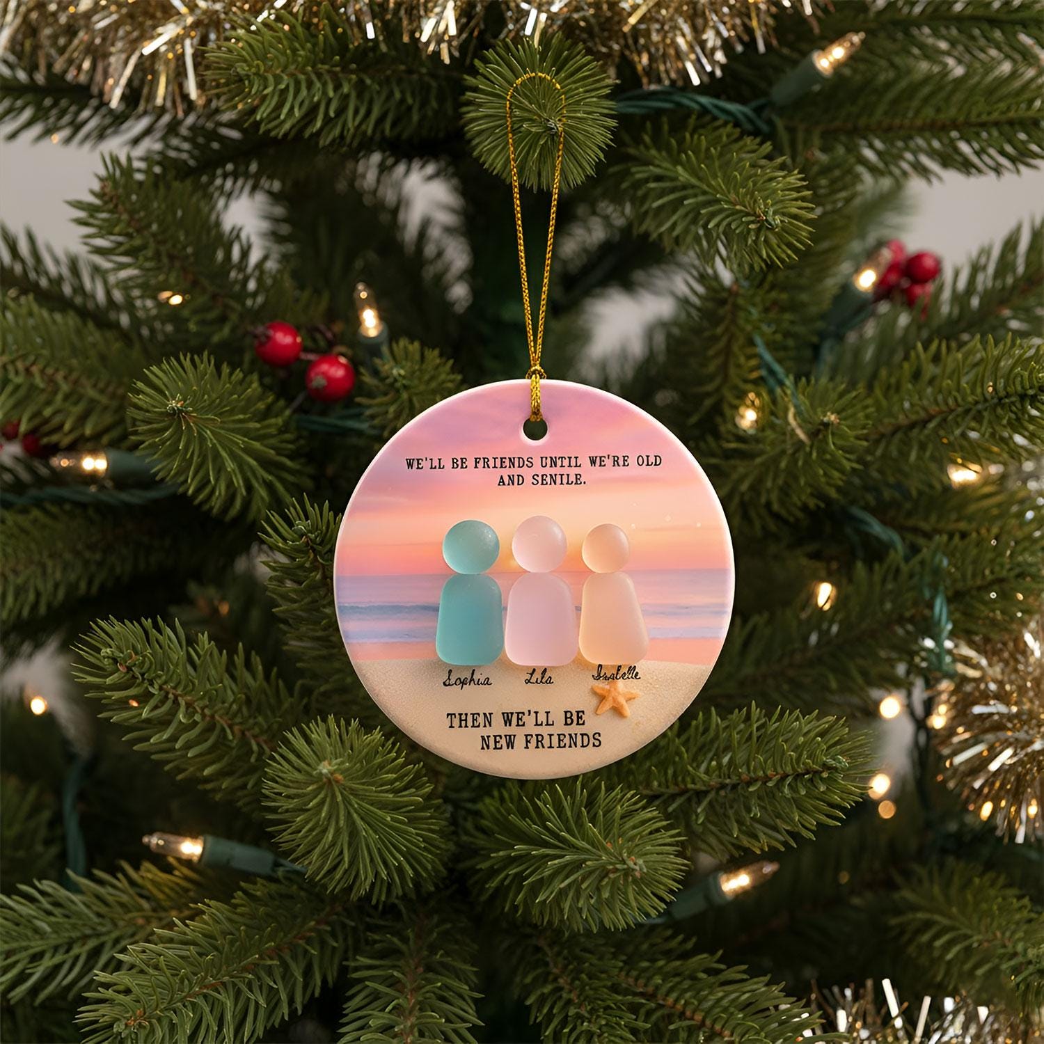 Personalized Friendship Sea Glass Beach Christmas Ornament: Funny Bestie Holiday Keepsake for Friends