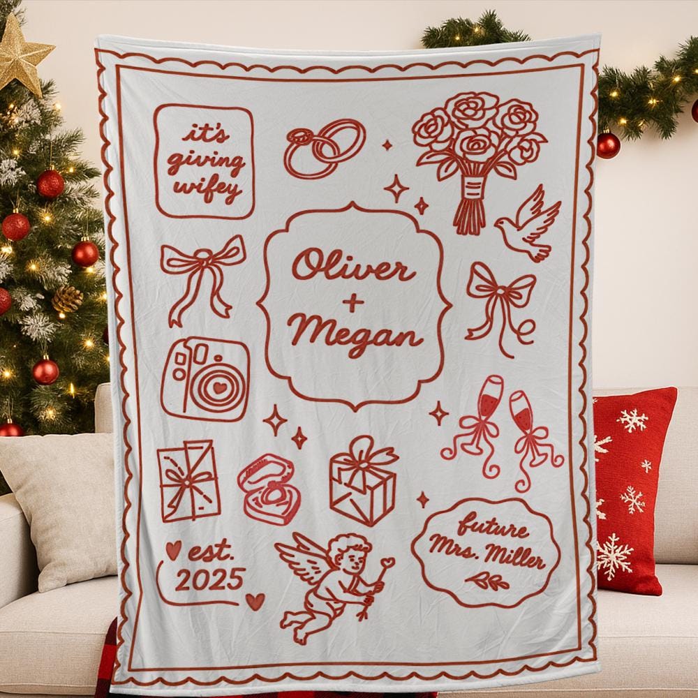 Personalized Engagement Blanket – Custom Name Couple Blanket