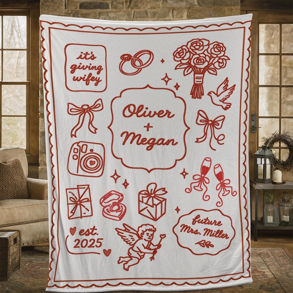 Personalized Engagement Blanket – Custom Name Couple Blanket