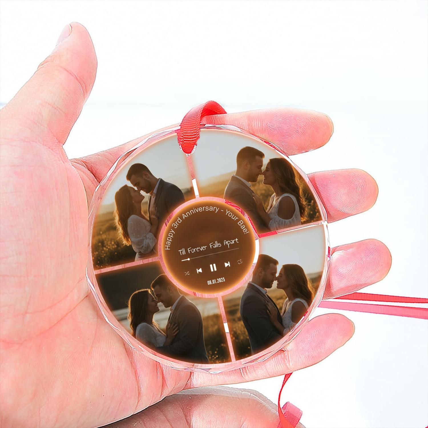 Personalized Glass Music Ornament – Custom Photo Anniversary Gift
