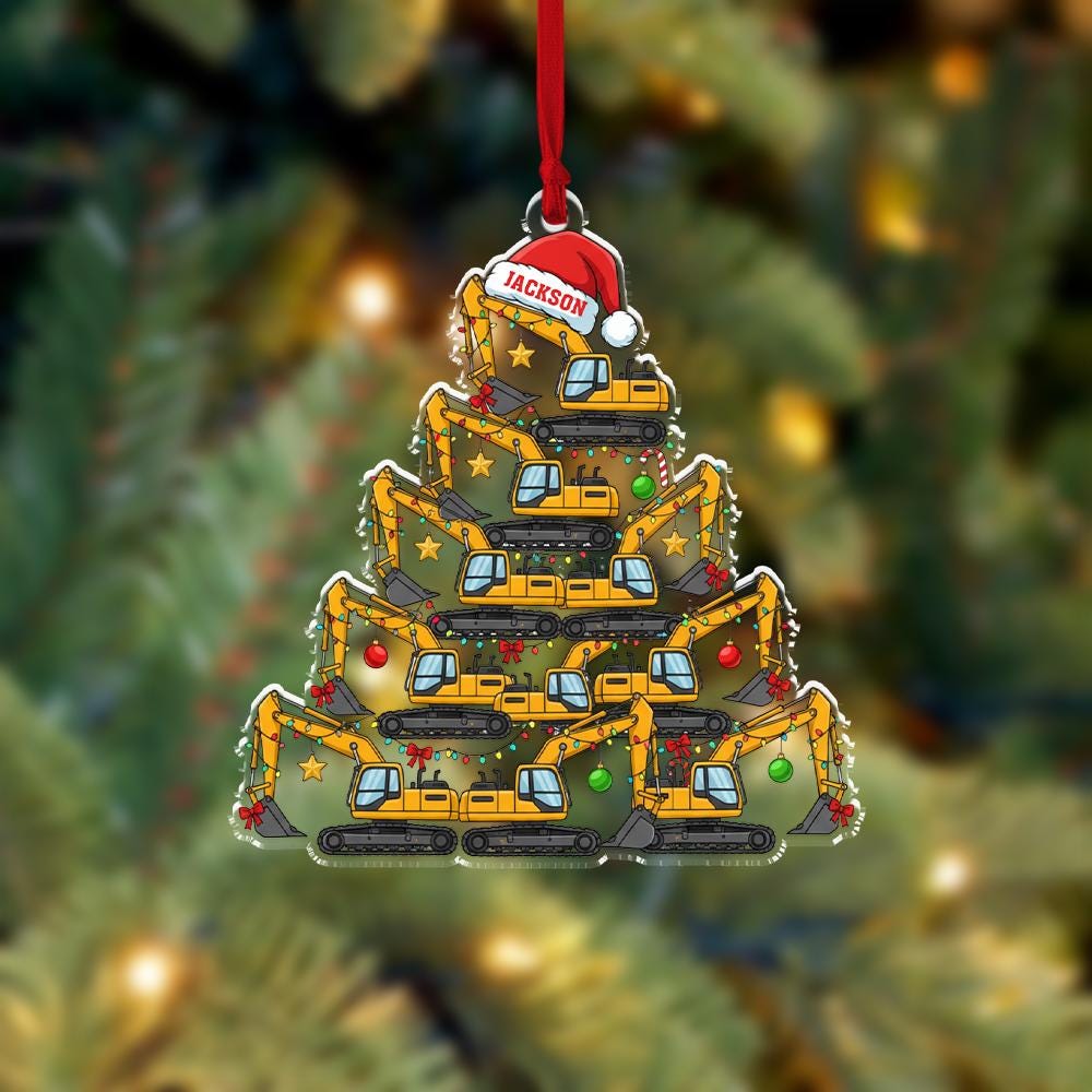 Personalized Excavator Christmas Tree Ornament - Construction Gift