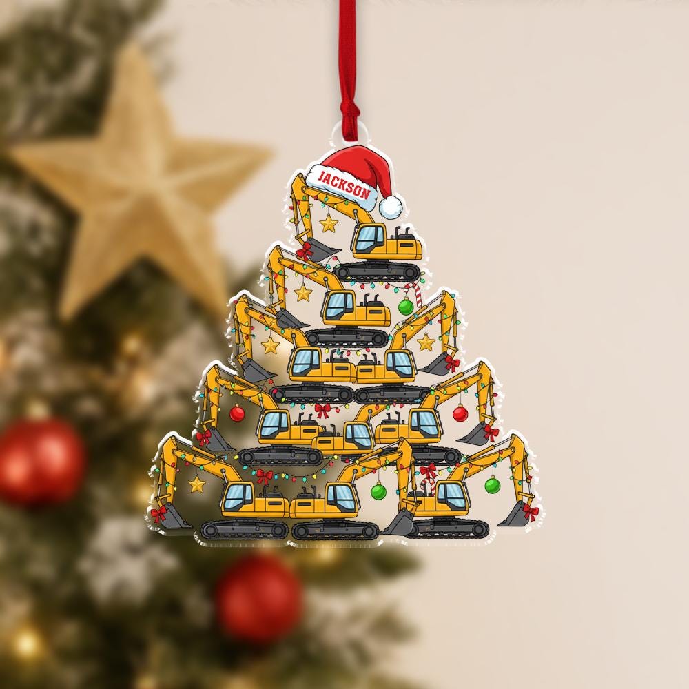 Personalized Excavator Christmas Tree Ornament - Construction Gift
