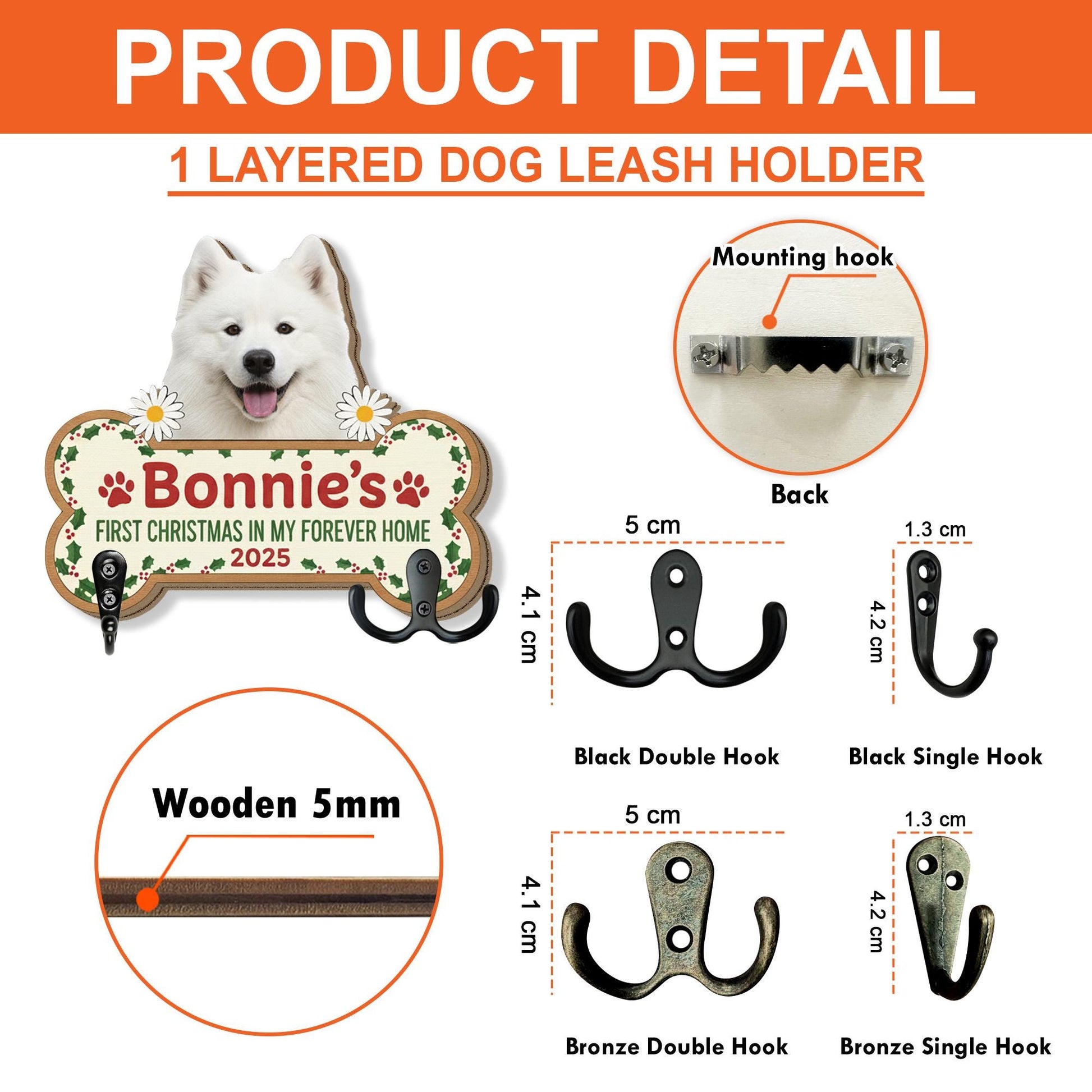 Personalized Dog Bone Key Holder: Custom Pet Name, Wooden Leash Hook