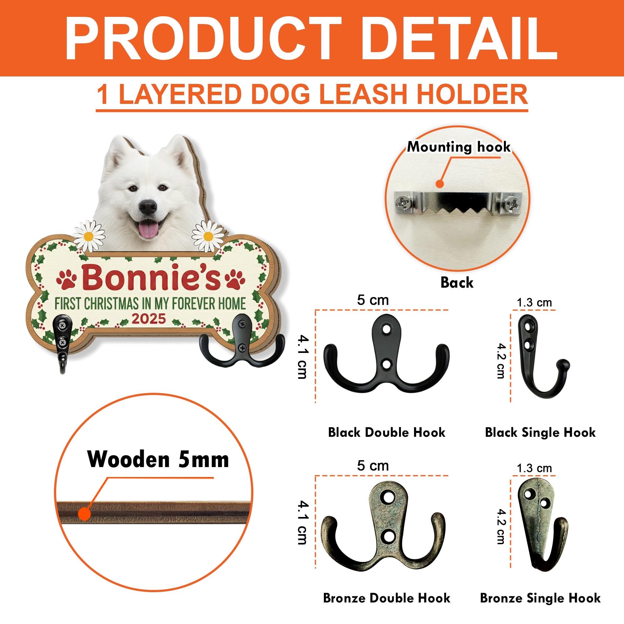 Personalized Dog Bone Key Holder: Custom Pet Name, Wooden Leash Hook
