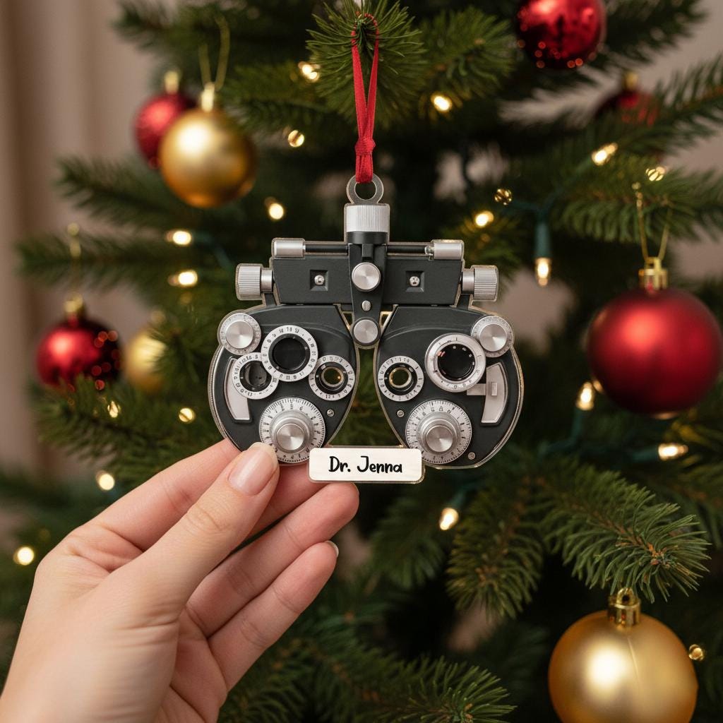 Personalized Phoropter Christmas FLAT ornament, Optometry ornament, optometrist gift for Eye doctor, Optometry gift, Phoropter NOT 3D