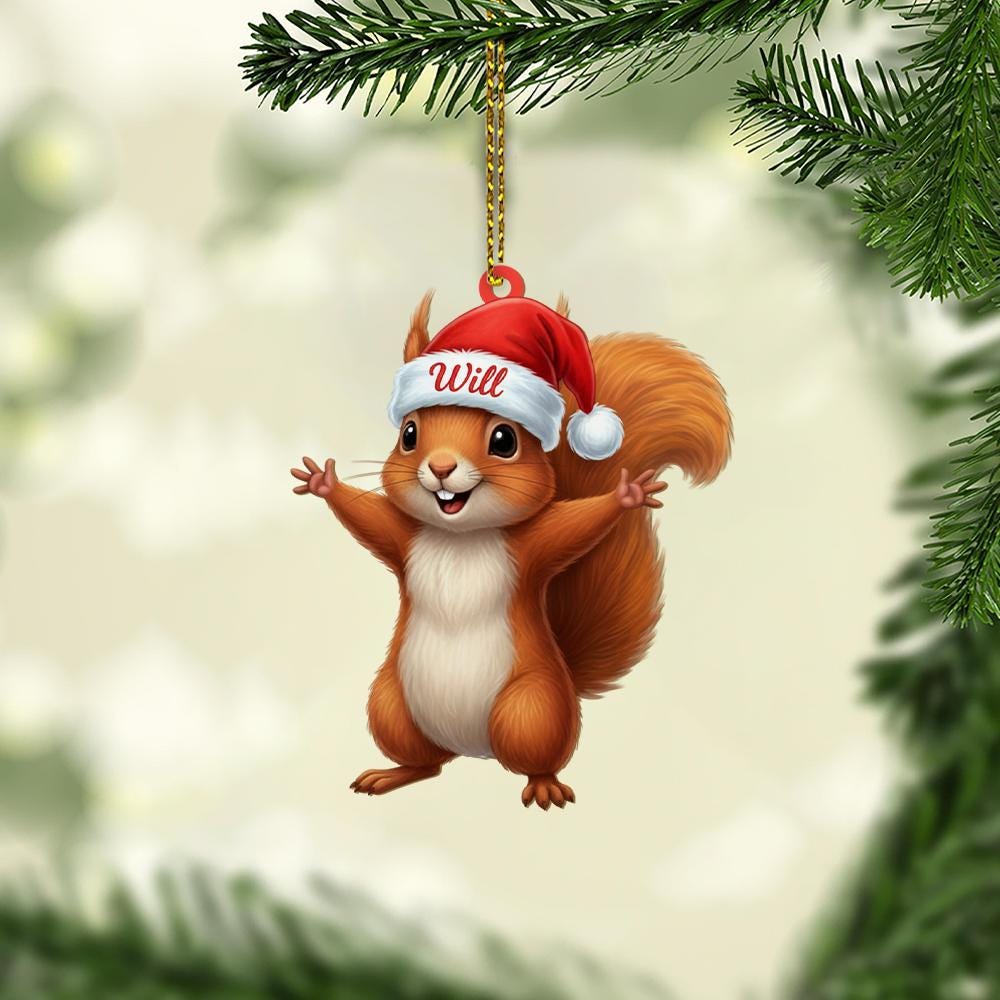 Personalized Squirrel Christmas Ornament – Custom Name Ceramic Holiday Decoration