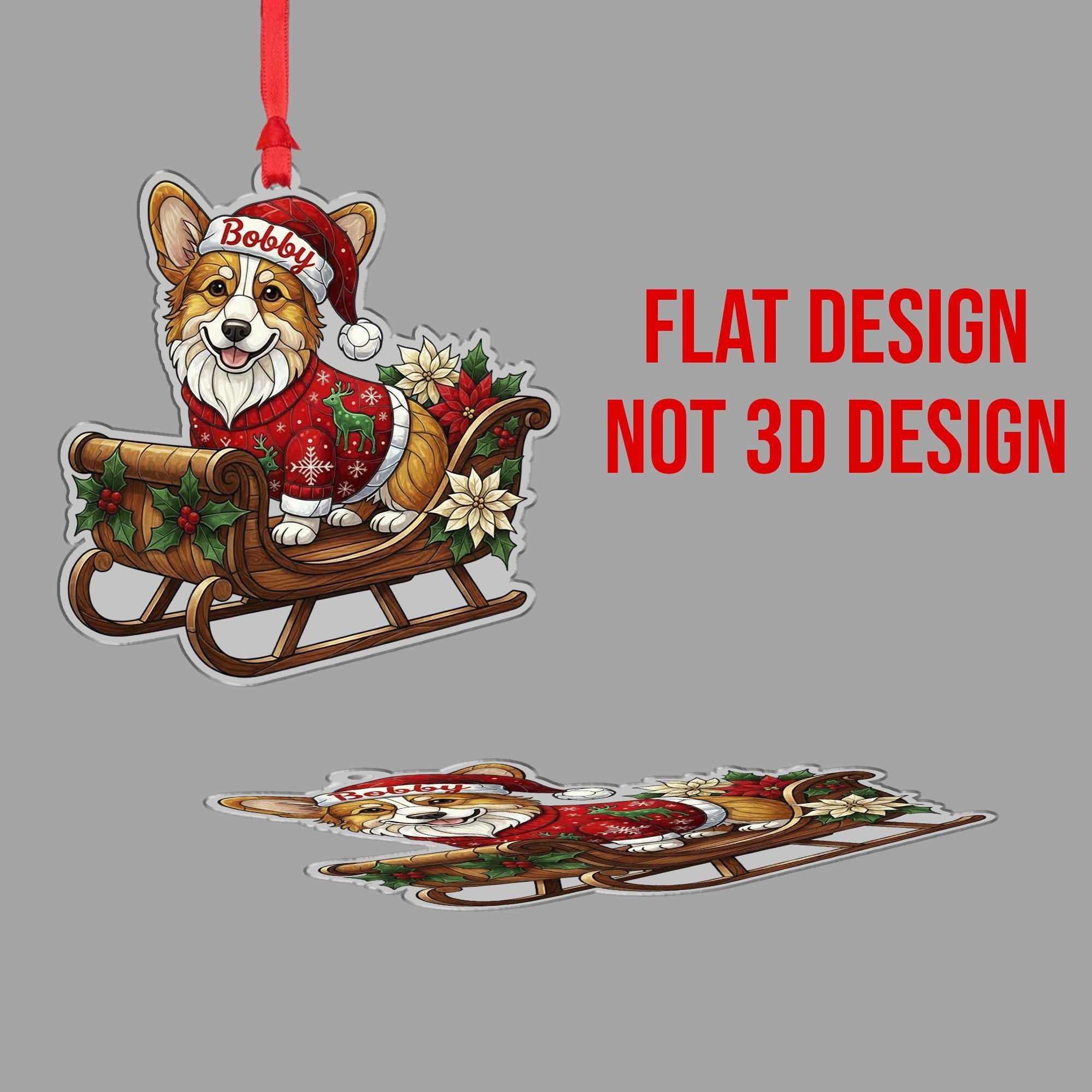 Corgi Christmas Ornament – Dog in Sleigh with Santa Hat and Sweater