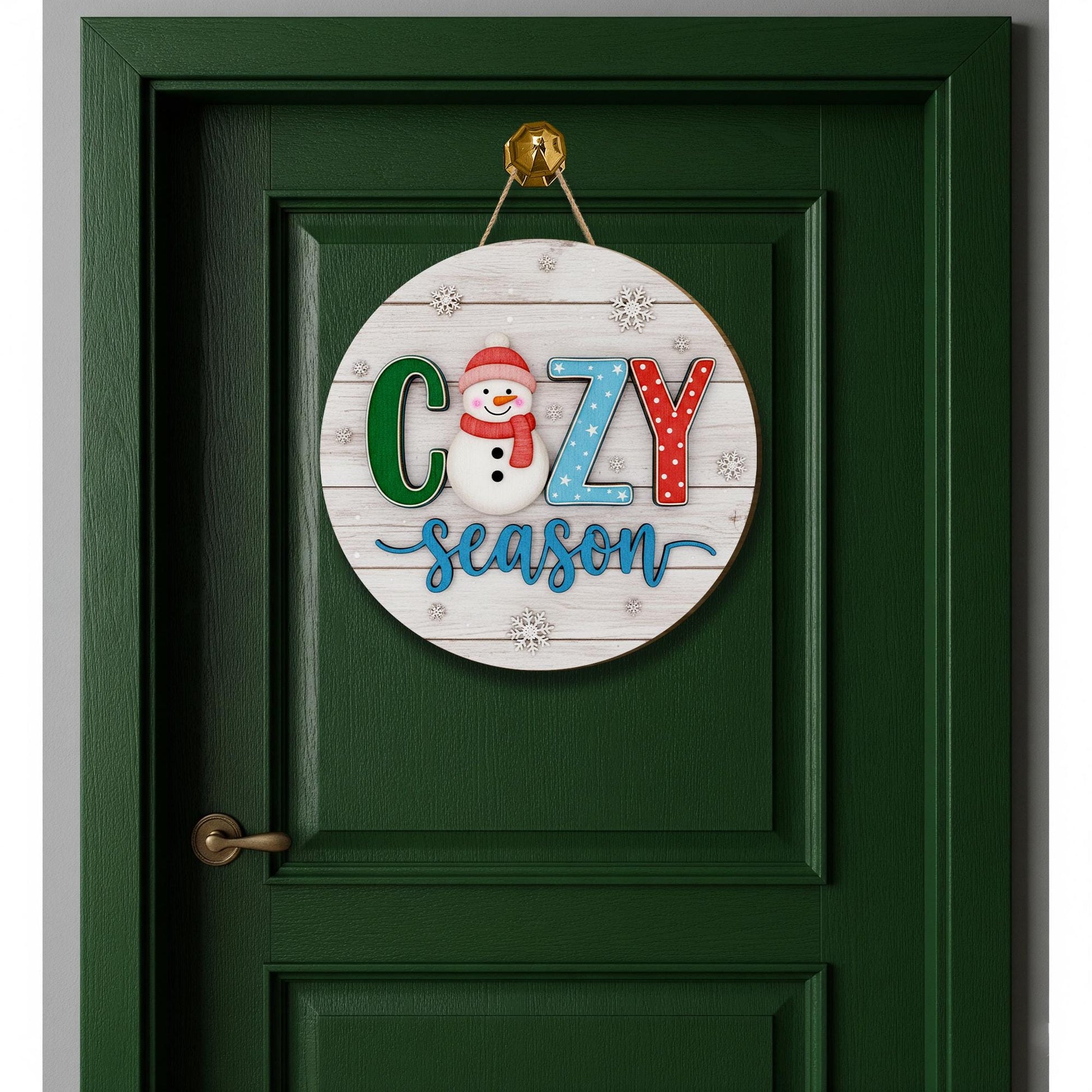Cozy Season Snowman Door Sign: Rustic Winter Porch Decor