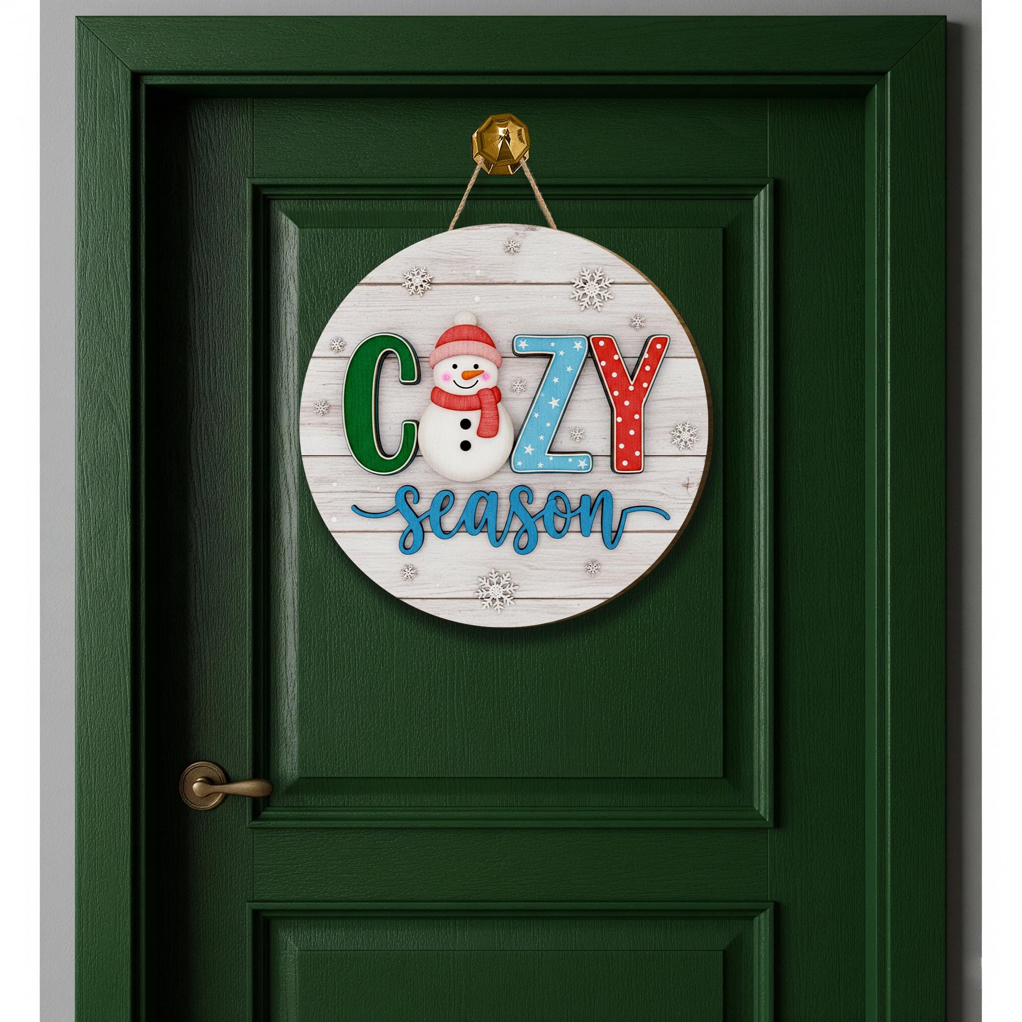 Cozy Season Snowman Door Sign: Rustic Winter Porch Decor