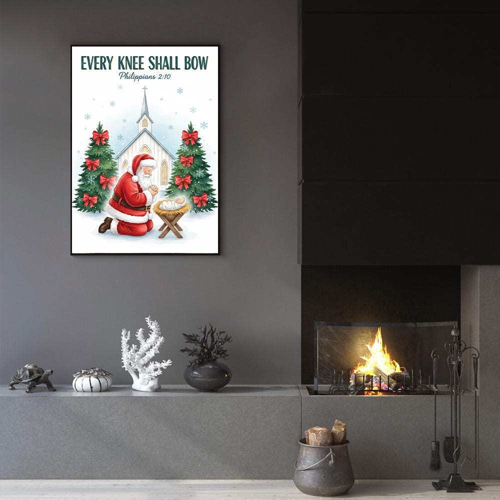 Santa Praying Over Baby Jesus Christmas Poster Print