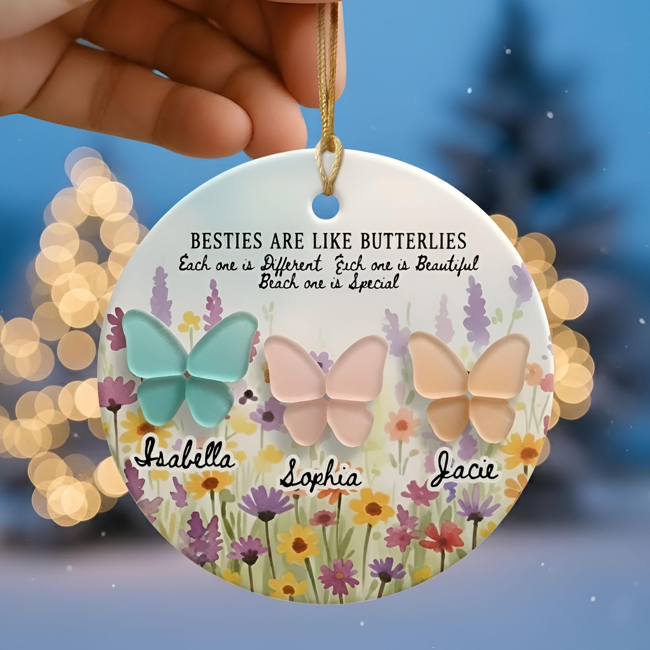 Personalized Sisters Ornament: Butterfly Floral Ceramic Keepsake
