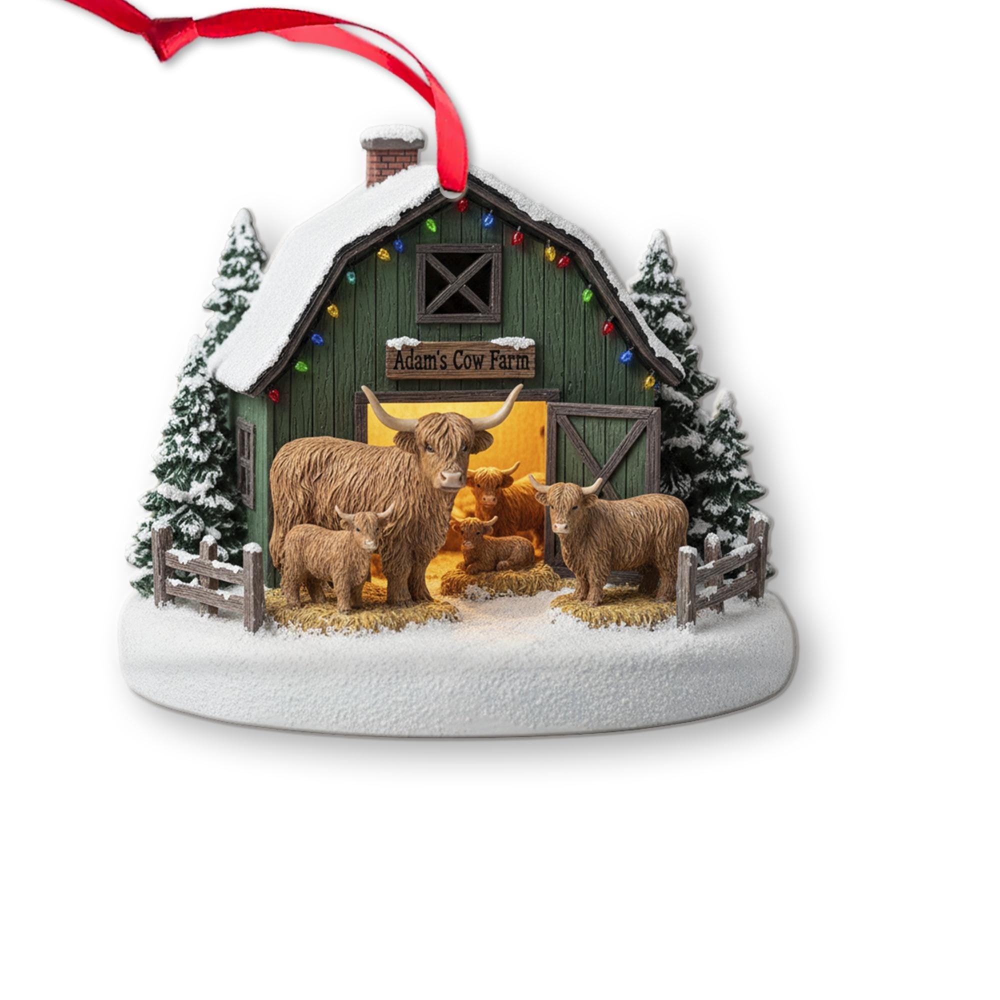 Personalized Cow Farm Christmas Ornament – Rustic Barn Holiday Decor