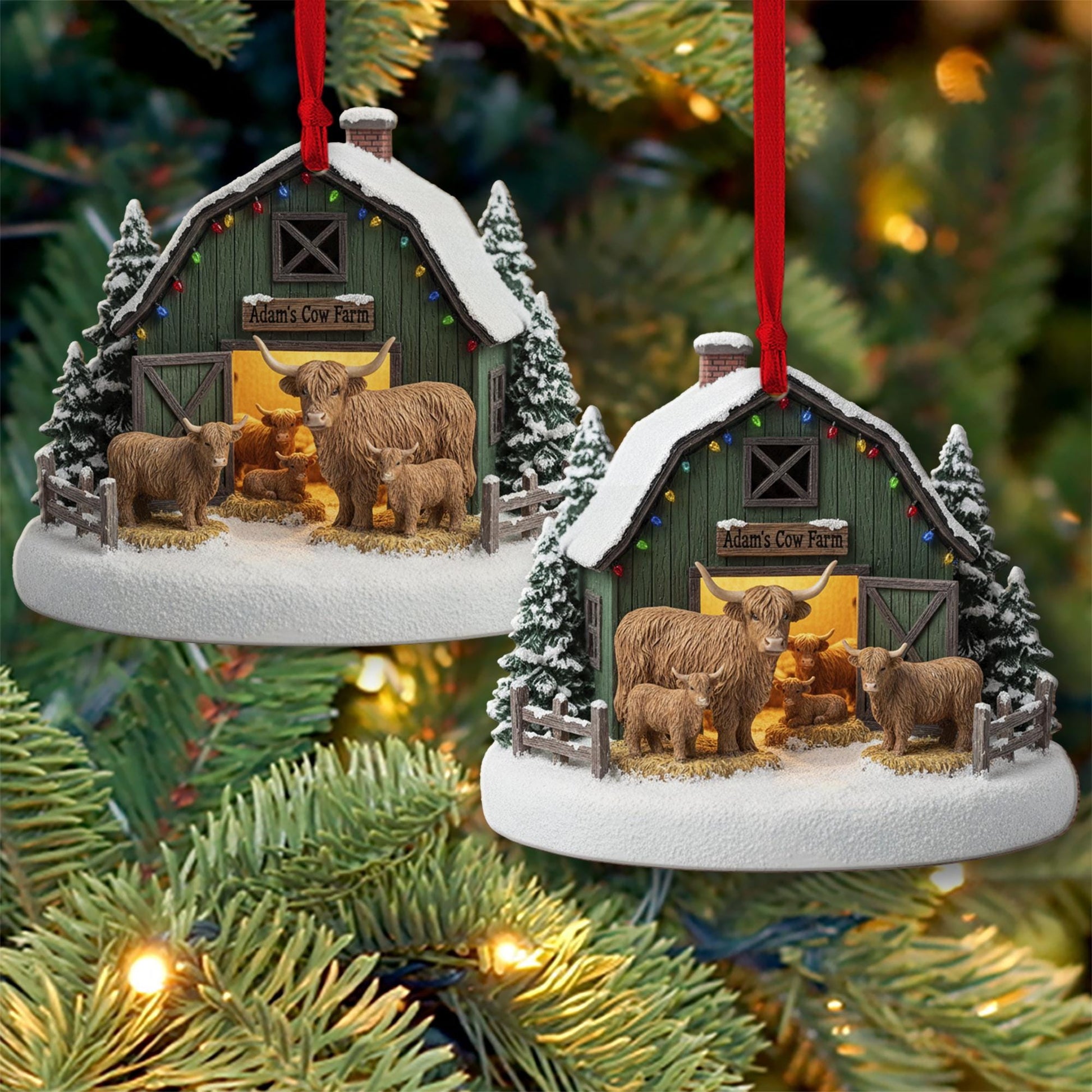 Personalized Cow Farm Christmas Ornament – Rustic Barn Holiday Decor