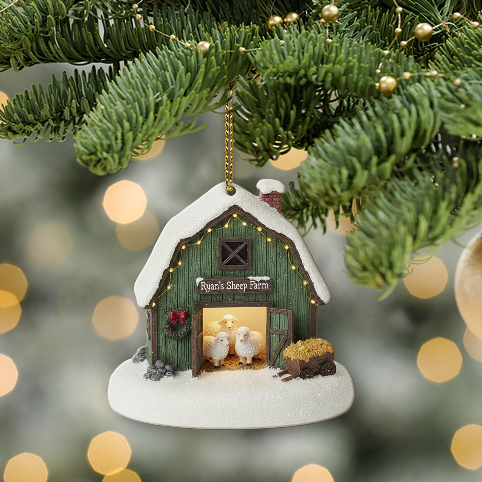 Personalized Sheep Farm Christmas Ornament – Rustic Barn Holiday Decor