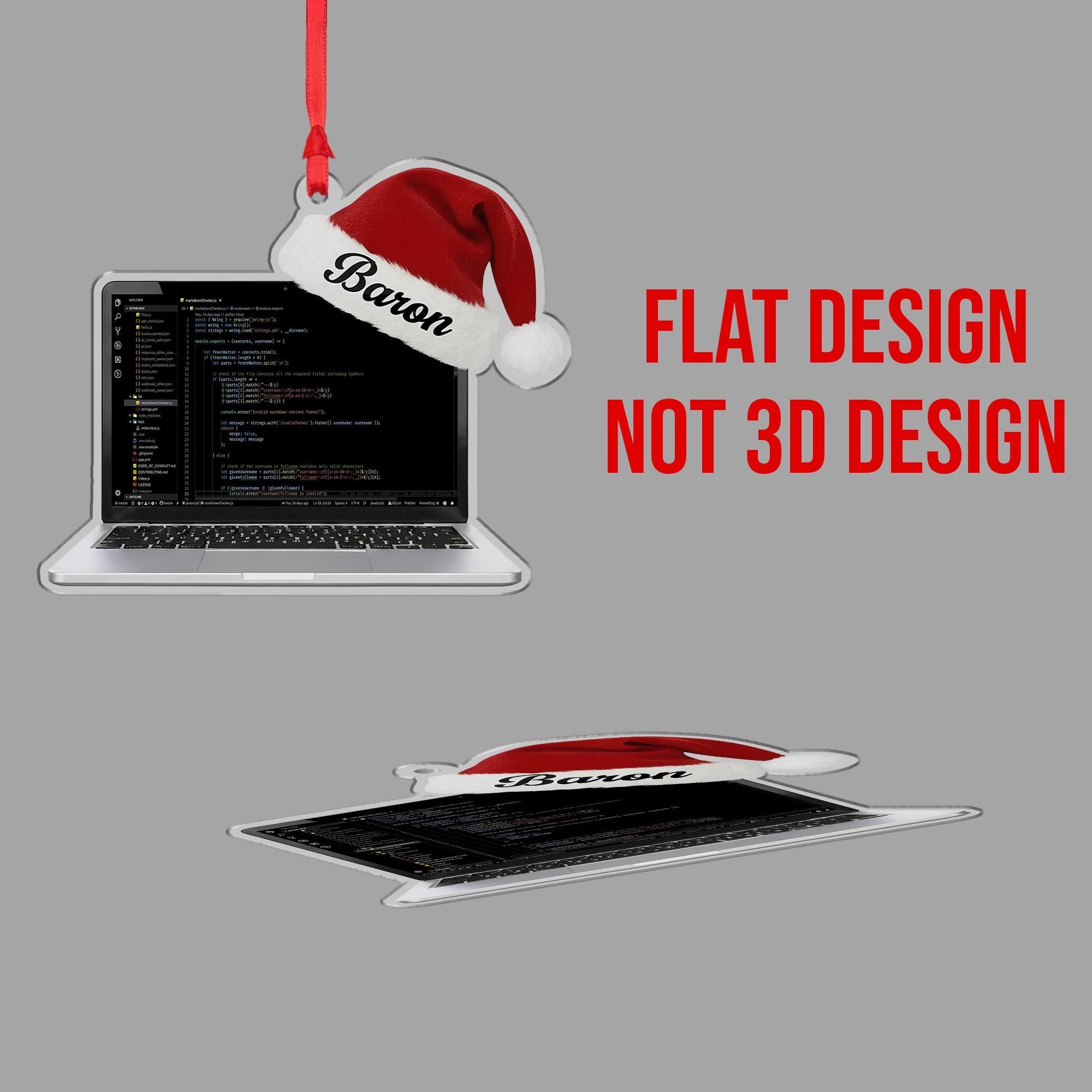 Custom Coder Ornament – Personalized Laptop & Santa Hat Holiday Gift for Programmers