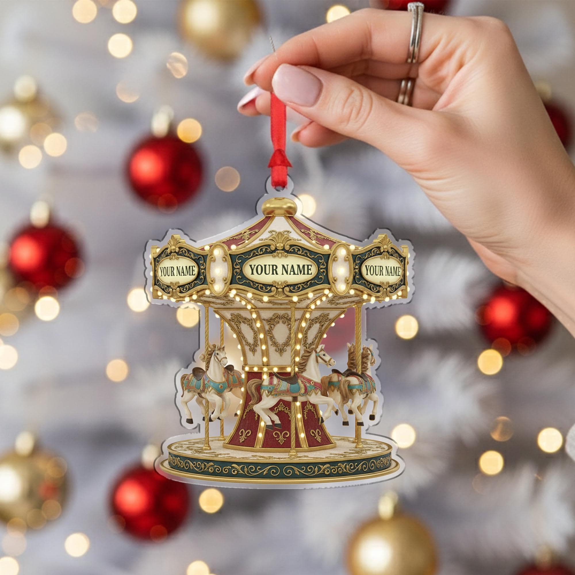 Custom Carousel Ornament – Personalized Nostalgic Holiday Decor with Horses
