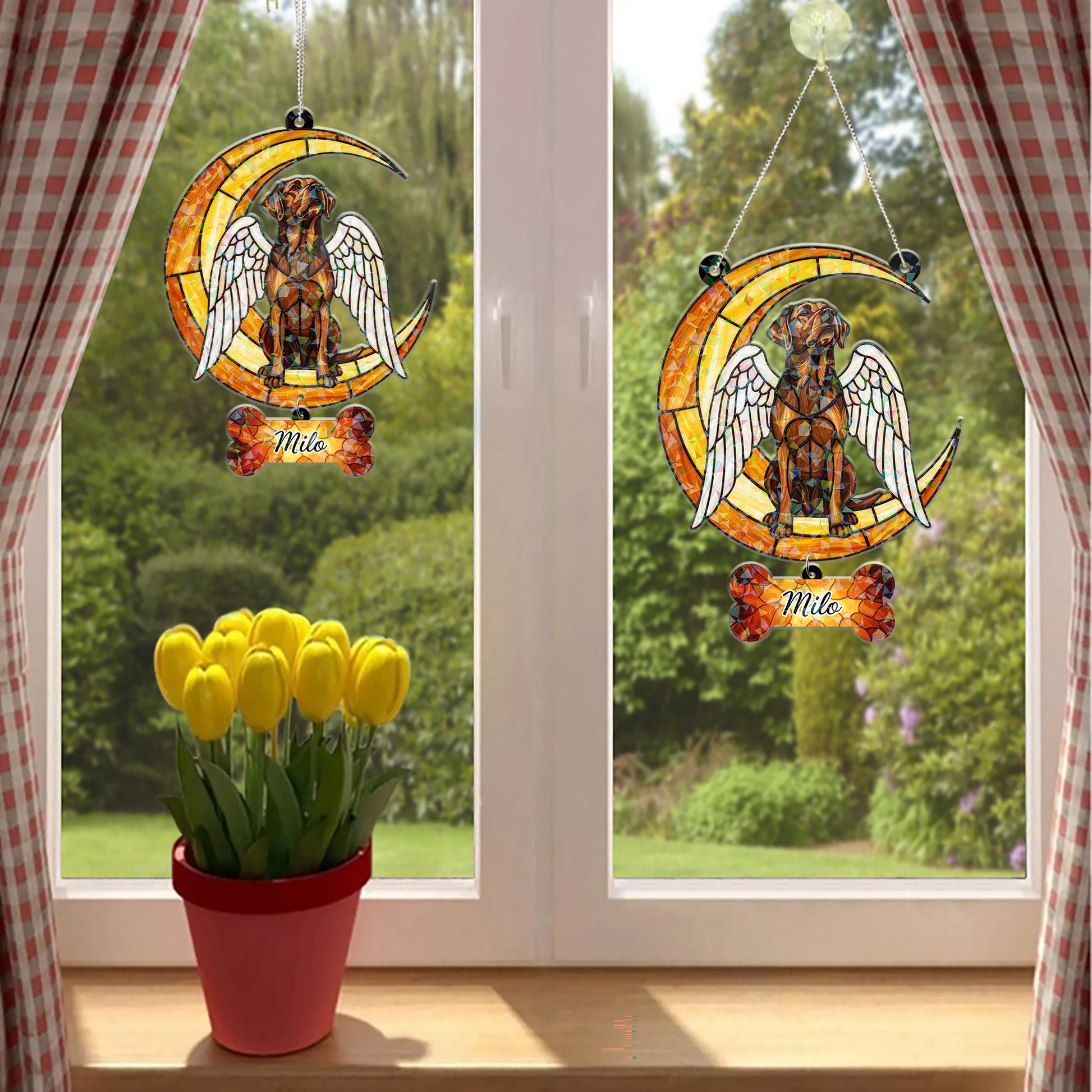 Custom Dog Memorial Hologram Decor | Angel Pet Suncatcher with Name Tag Hanging Piece