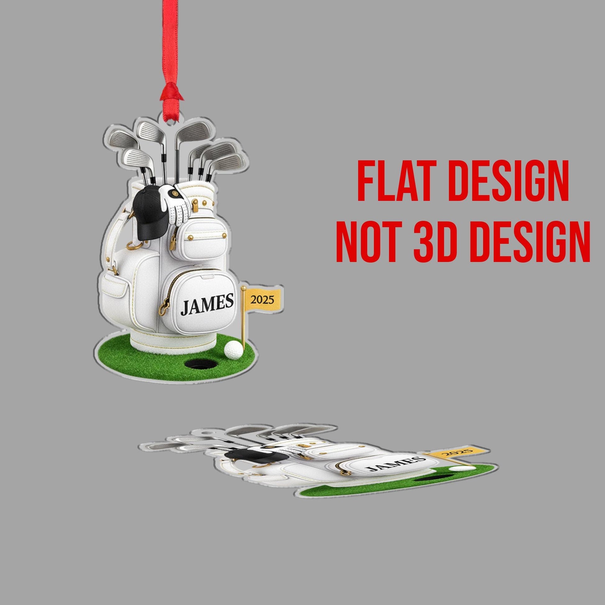 Personalized Golf Ornament: Custom Acrylic Golf Bag & Clubs