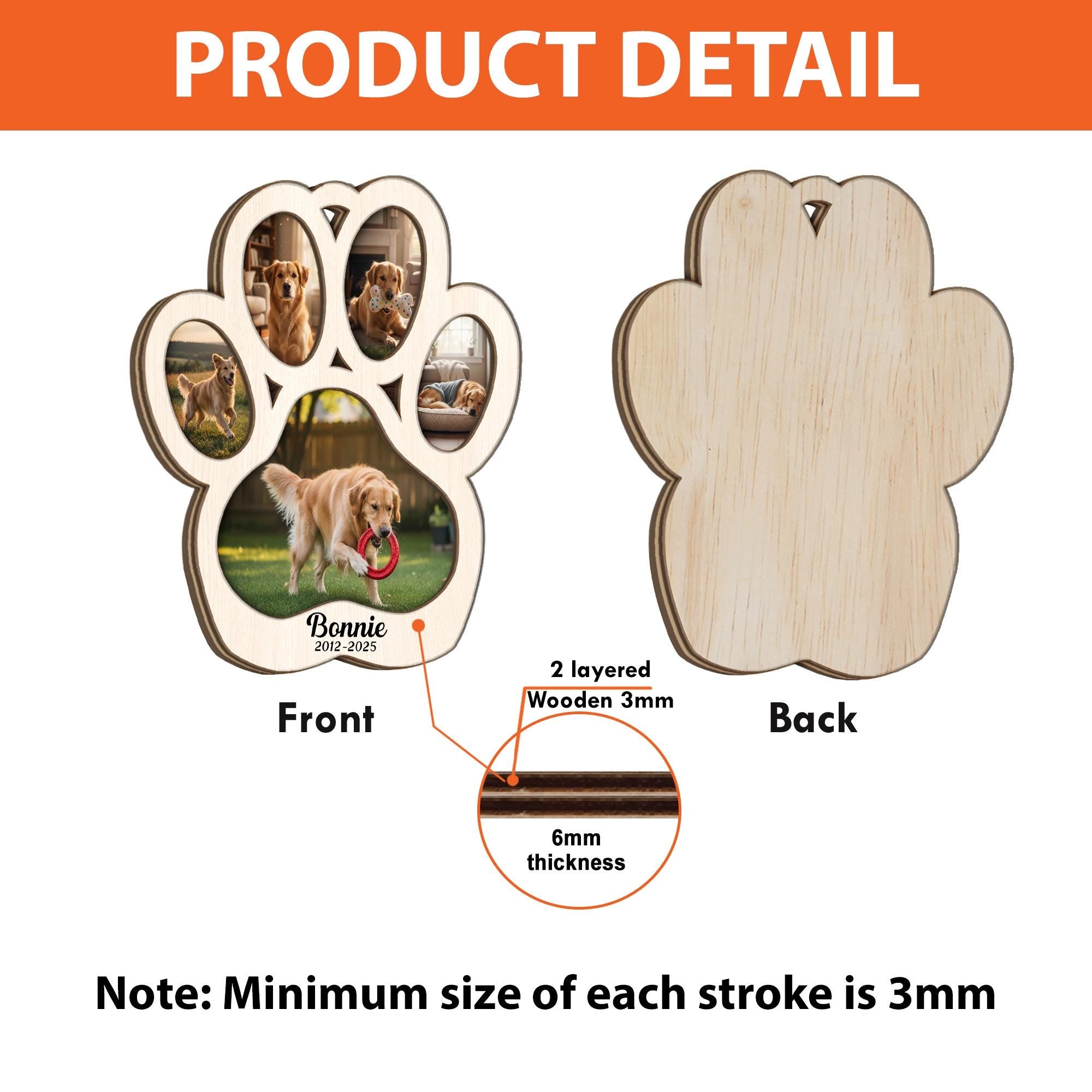 Personalized Pet Memorial Ornament – Custom 2-Layer Wood Paw Print Decoration with Photos and Name