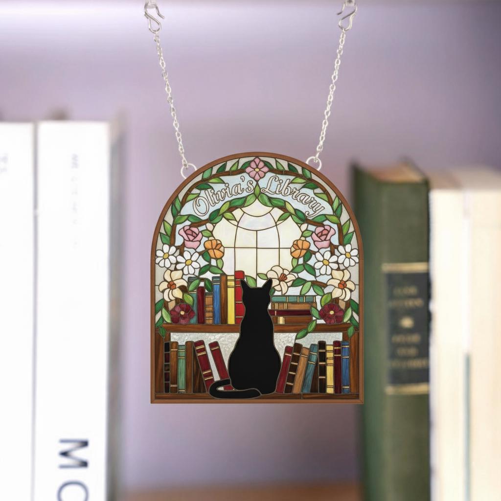 Custom Acrylic Bookshelf Suncatcher Personalized Library Hanging Sign