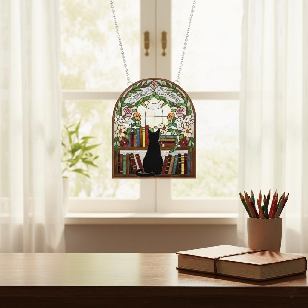 Custom Acrylic Bookshelf Suncatcher Personalized Library Hanging Sign